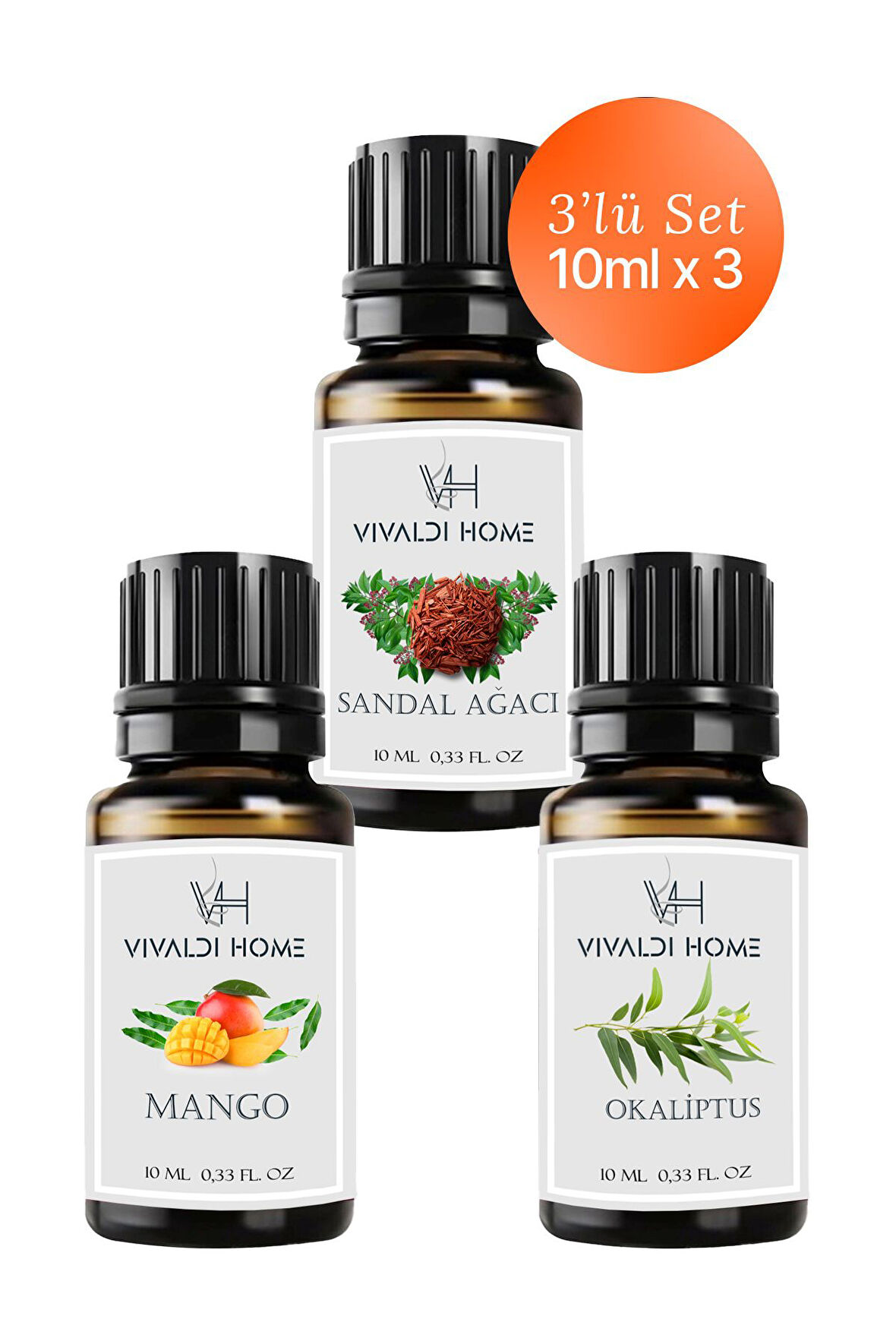 Sandal Ağacı, Mango, Okaliptus Uçucu Yağ Buhurdanlık Yağı 10ml x 3'lü Set