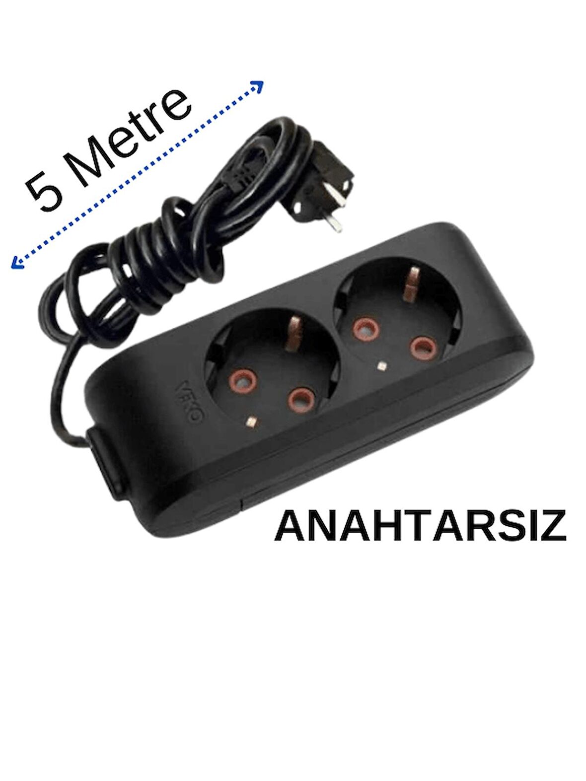 Viko (2'Li) İkili Priz Topraklı Kablolu Siyah 5 (Beş) Metre