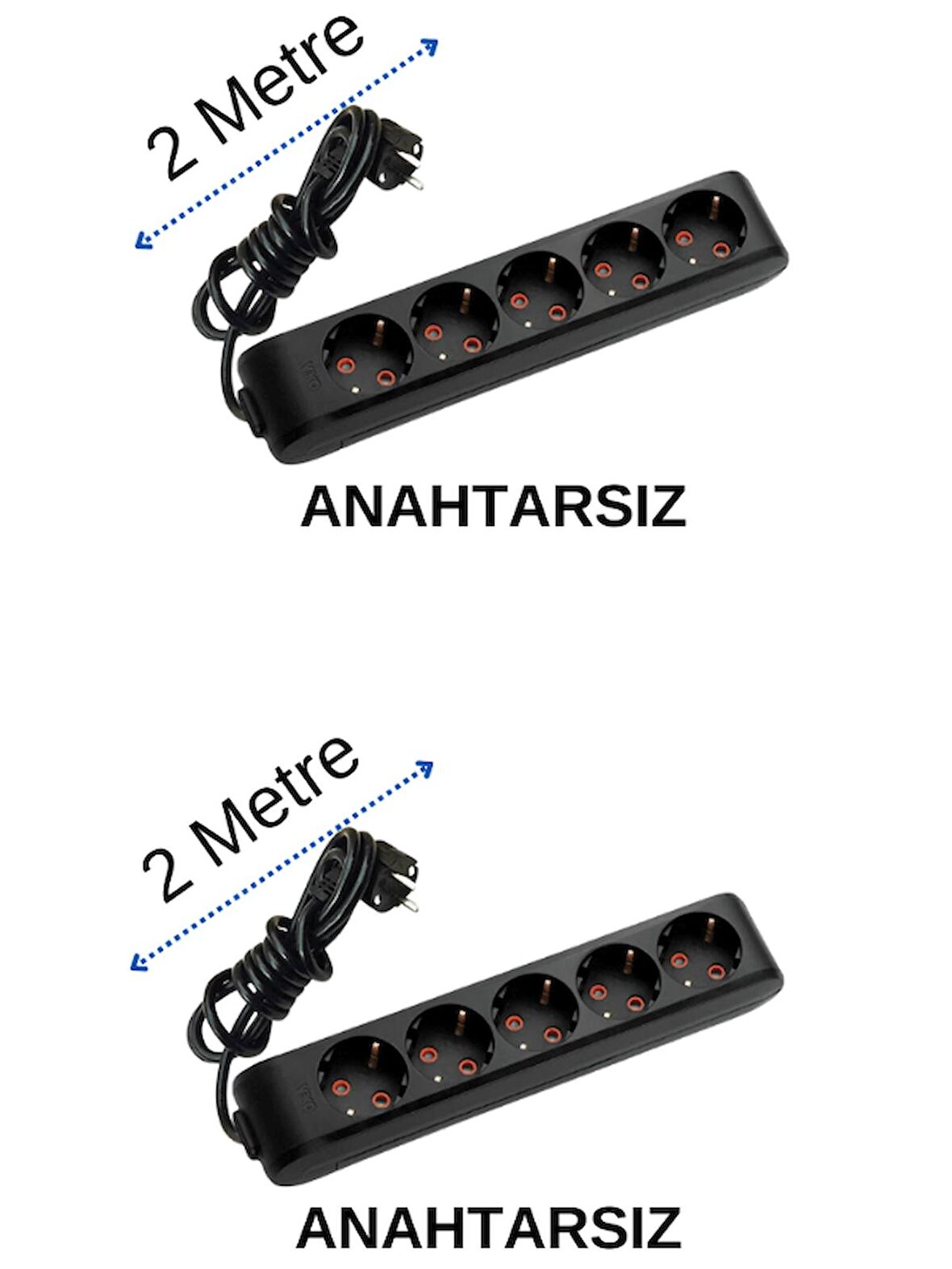 Viko (5'Li) Beşli Priz Topraklı Kablolu Siyah 2 (İki) Metre (2 Adet)