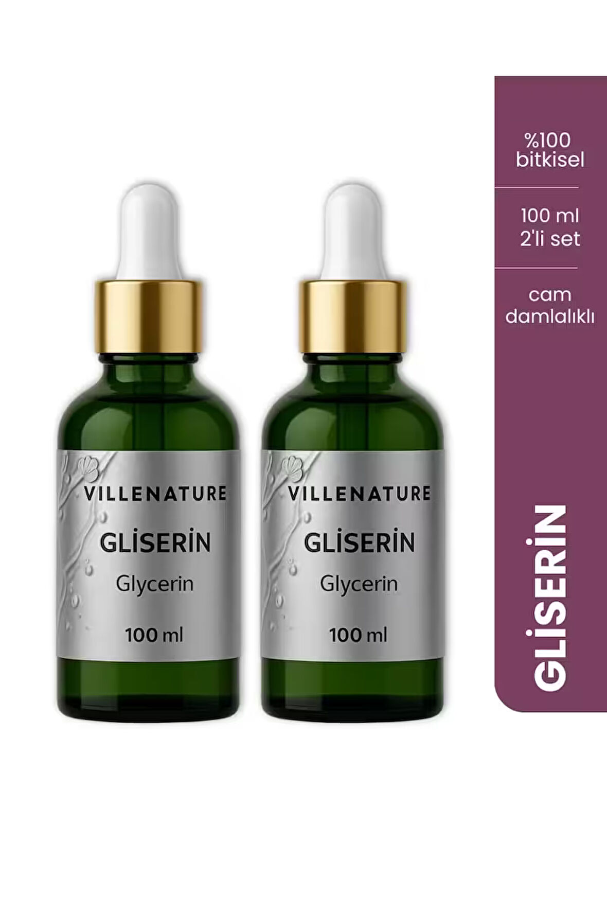 2'li Set Gliserin Yağı Cam Damlalıklı Şişe 100 ML
