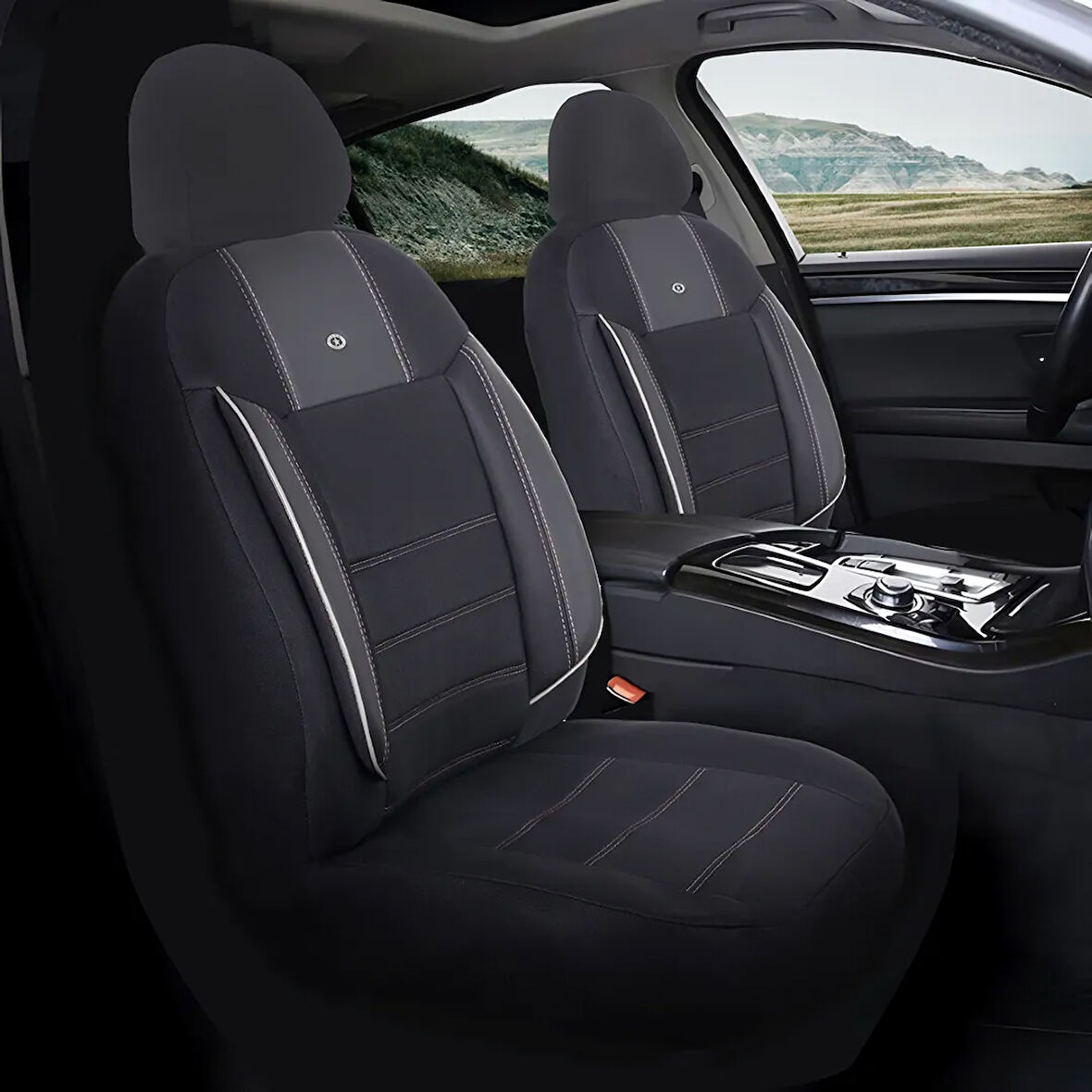 Fiat Linea Araçlara Uyumlu Oto Koltuk Kılıfı Seti - Violet Serisi Siyah/Beyaz