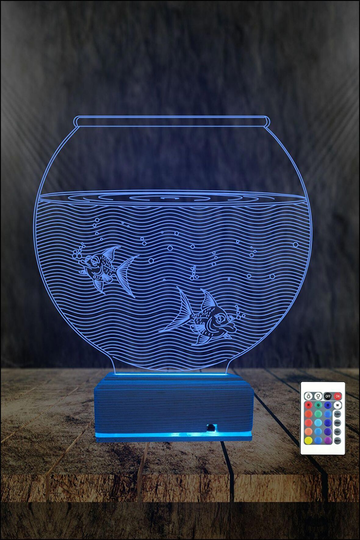 3D 3 Boyutlu 16 Renkli Gece Lambası Akvaryum Tasarımlı Masa Lambası