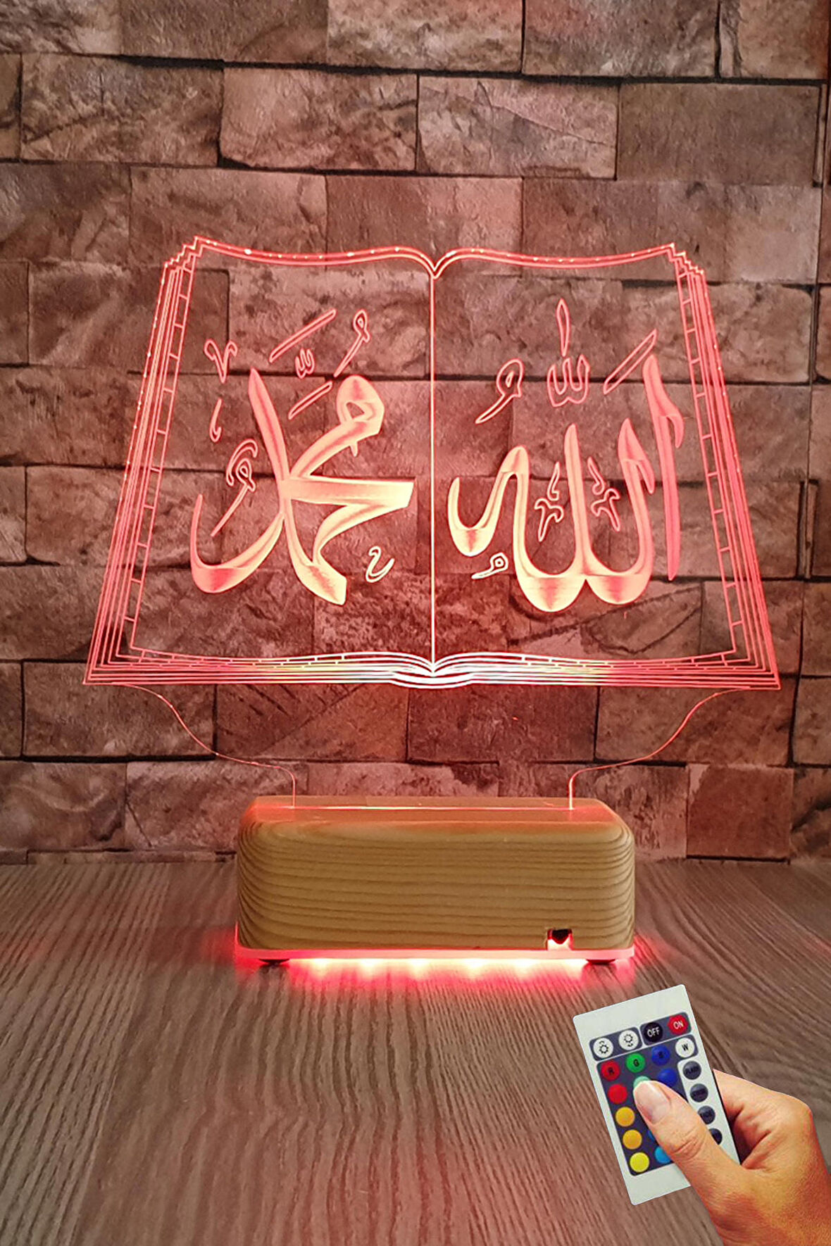 Allah Muhammed Yazılı 3d Led Gece Lambası 16 Renk Anne Hediyesi