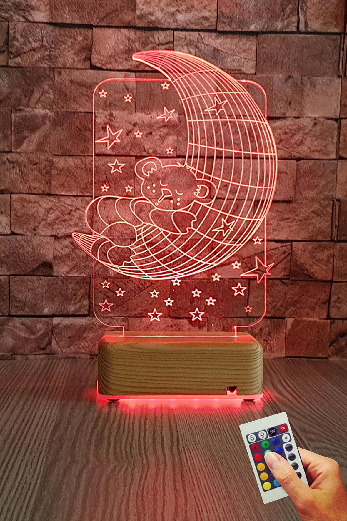Sevimli Ayıcık Aydede Tasarım 3d Led Gece Lambası 16 Renk Doğumgünü Hediyesi