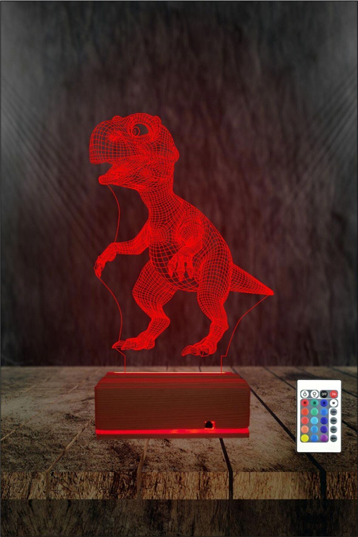 3D 3 Boyutlu LED Gece Lambası Dinozor Modelli Hediyelik 16 Renkli Masa Lambası