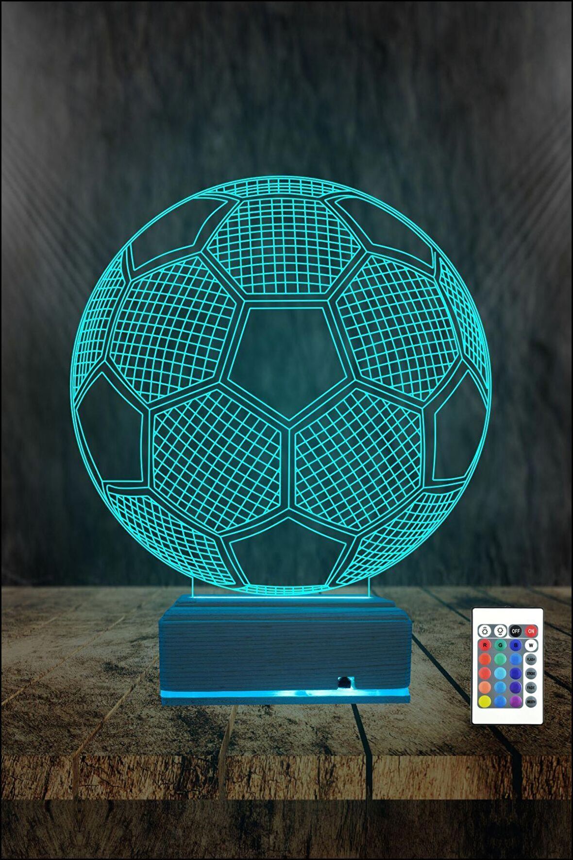 3D 3 Boyutlu Gece Lambası Futbol Topu Modelli 16 Renkli Kullanılabilen Masa Lambası