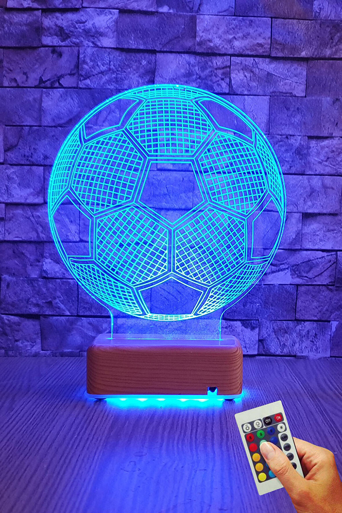 Doğumgünü Hediyesi Futbol Topu 3d Gece Lambası 16 Renkli Led