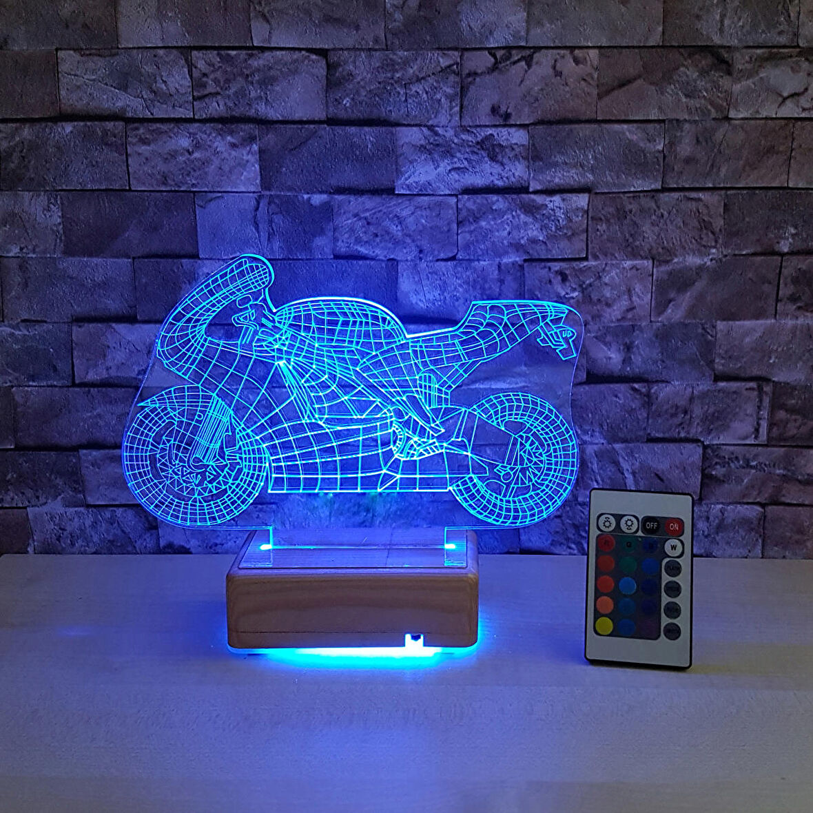 Motorsiklet 3d Led Gece Lambası Doğumgünü Hediyesi 16 Renk Lamba