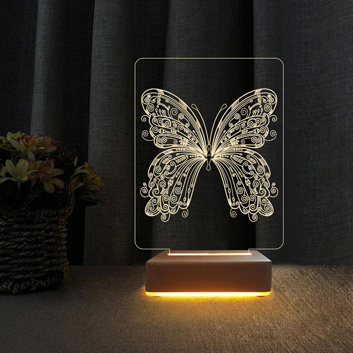 Kelebek Çocuk Odası Gece Lambası 3D Doğum Günü Hediyesi 