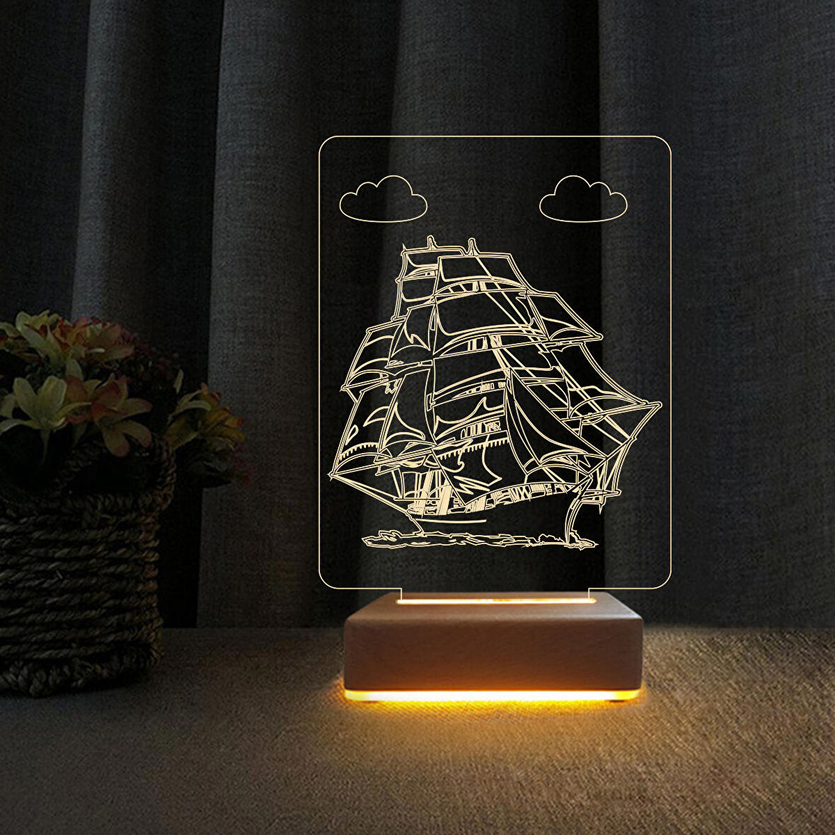 Gemi Tasarım 3d Çocuk Odası Gece Lambası Doğum Günü Hediyesi 