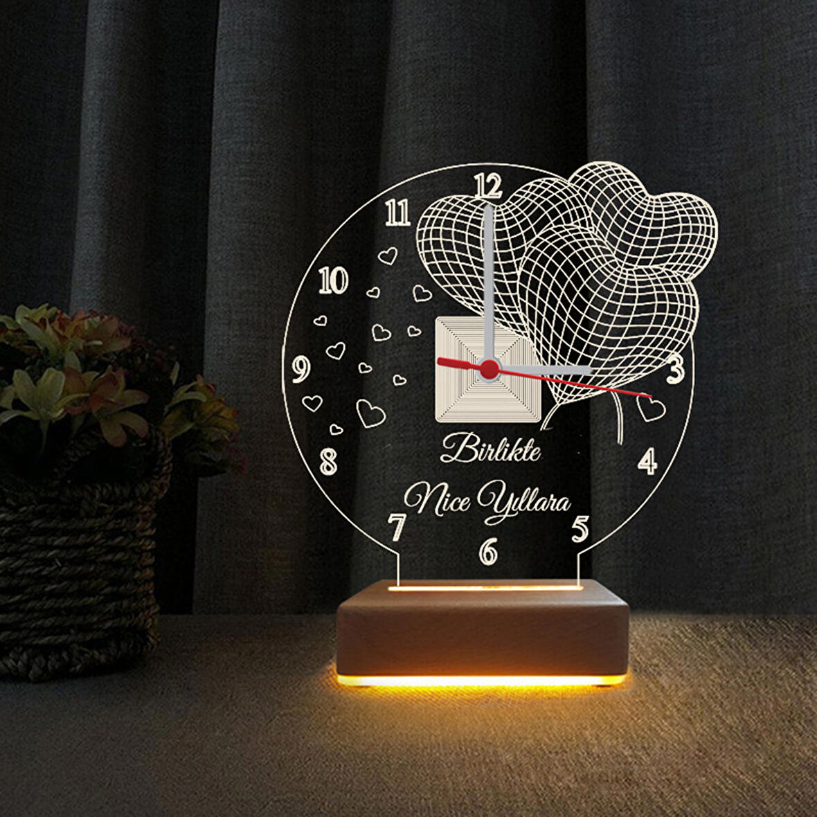 3 Kalpli Saatli Gece Lambası Sevgili Hediyesi 3d Led Lamba