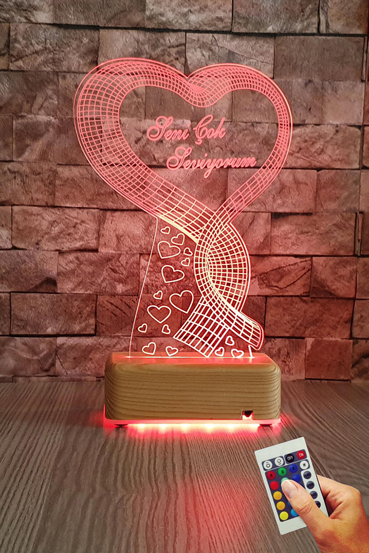 Tek Kalpli Seni Çok Seviyorum Yazılı 3d led Gece Lambası Sevgiliye Hediye
