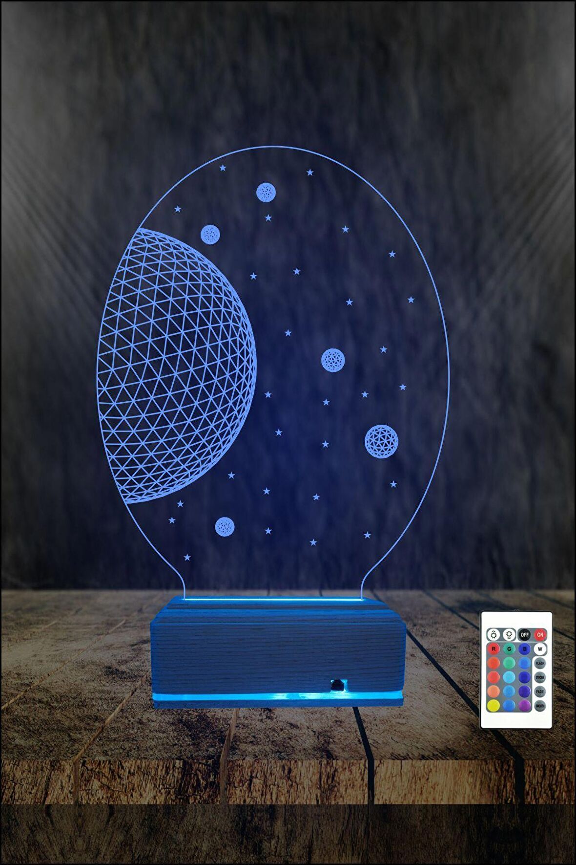 3D 3 Boyutlu LED Gece Lambası Uzay Temalı 16 Renkli Masa Lambası