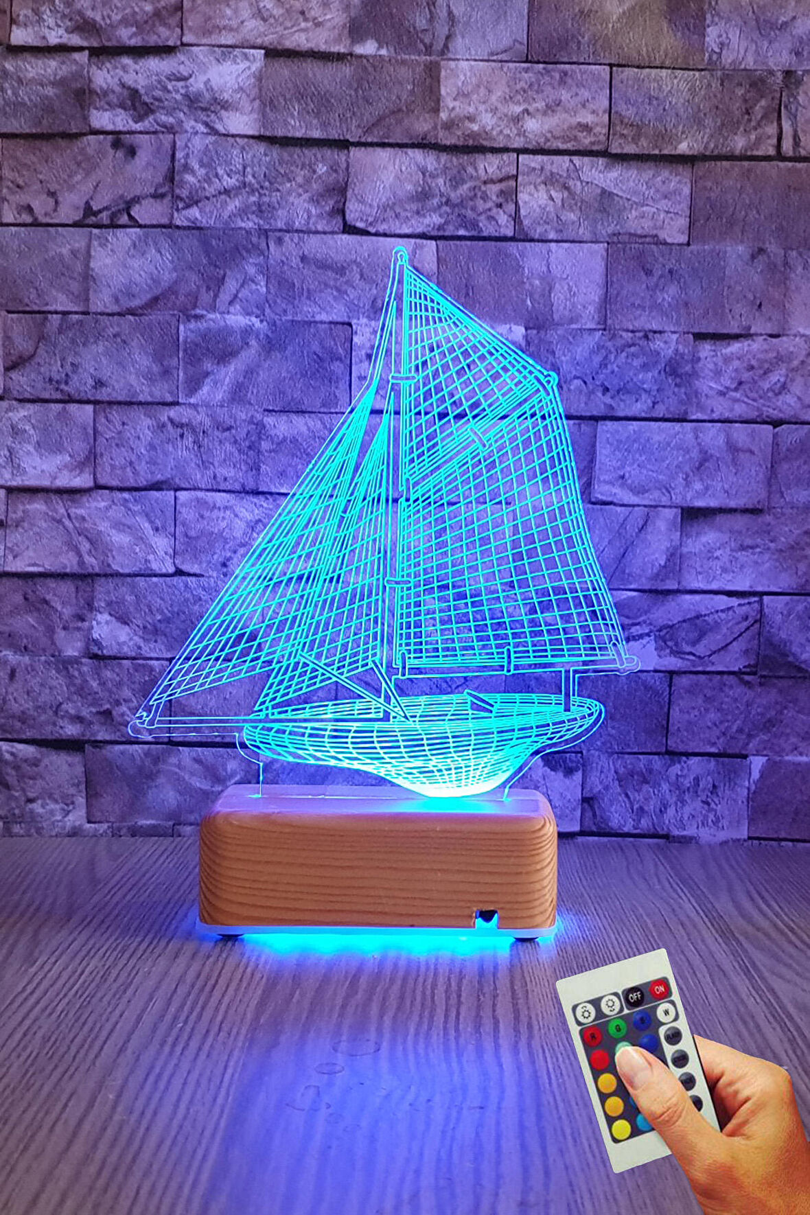 Yelkenli Gemi 3d Led Gece Lambası 16 Renk Doğumgünü Hediyesi