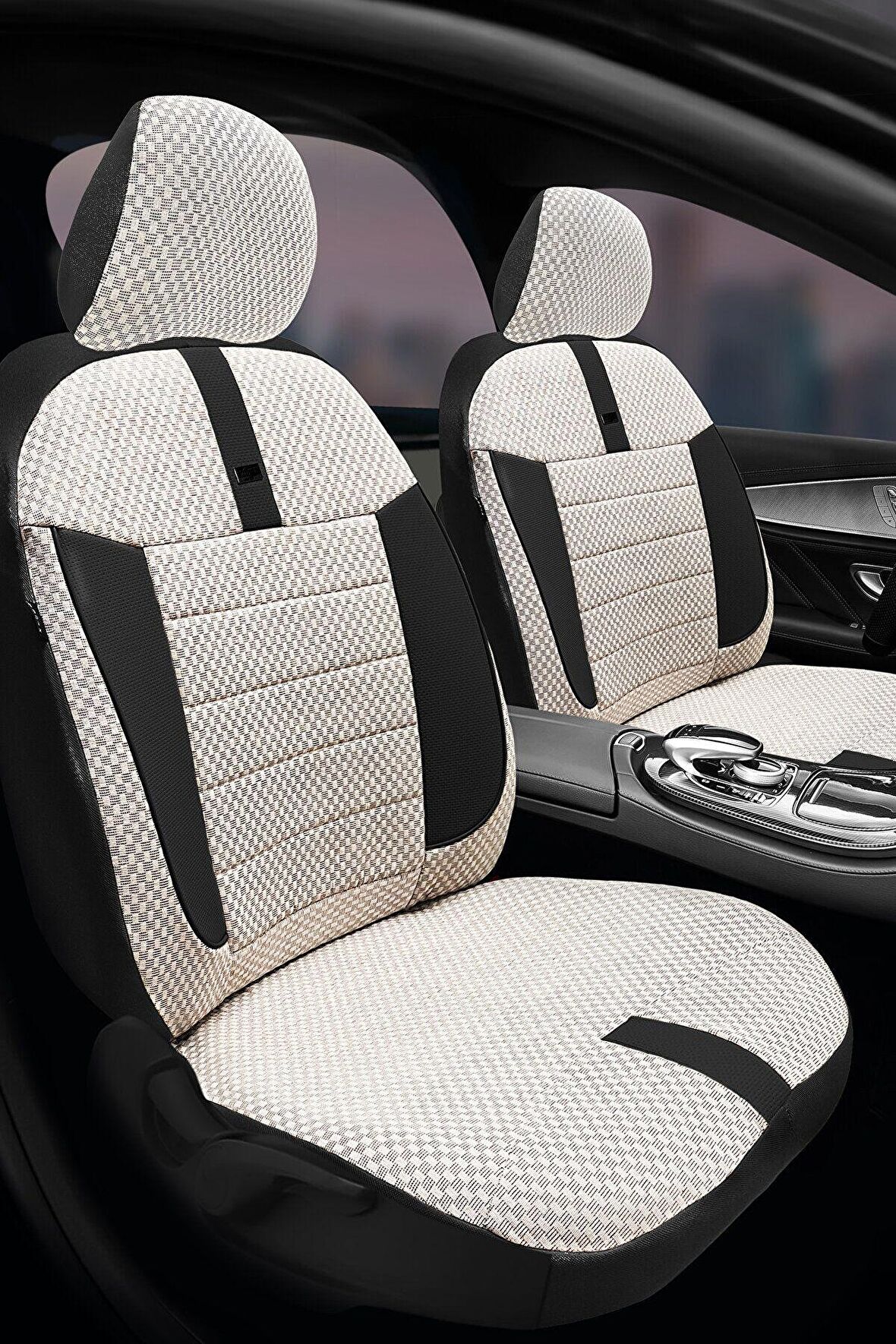 Citroen Berlingo Hafif Ticari 2004-2007 Aracınıza Uyumlu Koltuk Kılıfı Ticari Bej Siyah