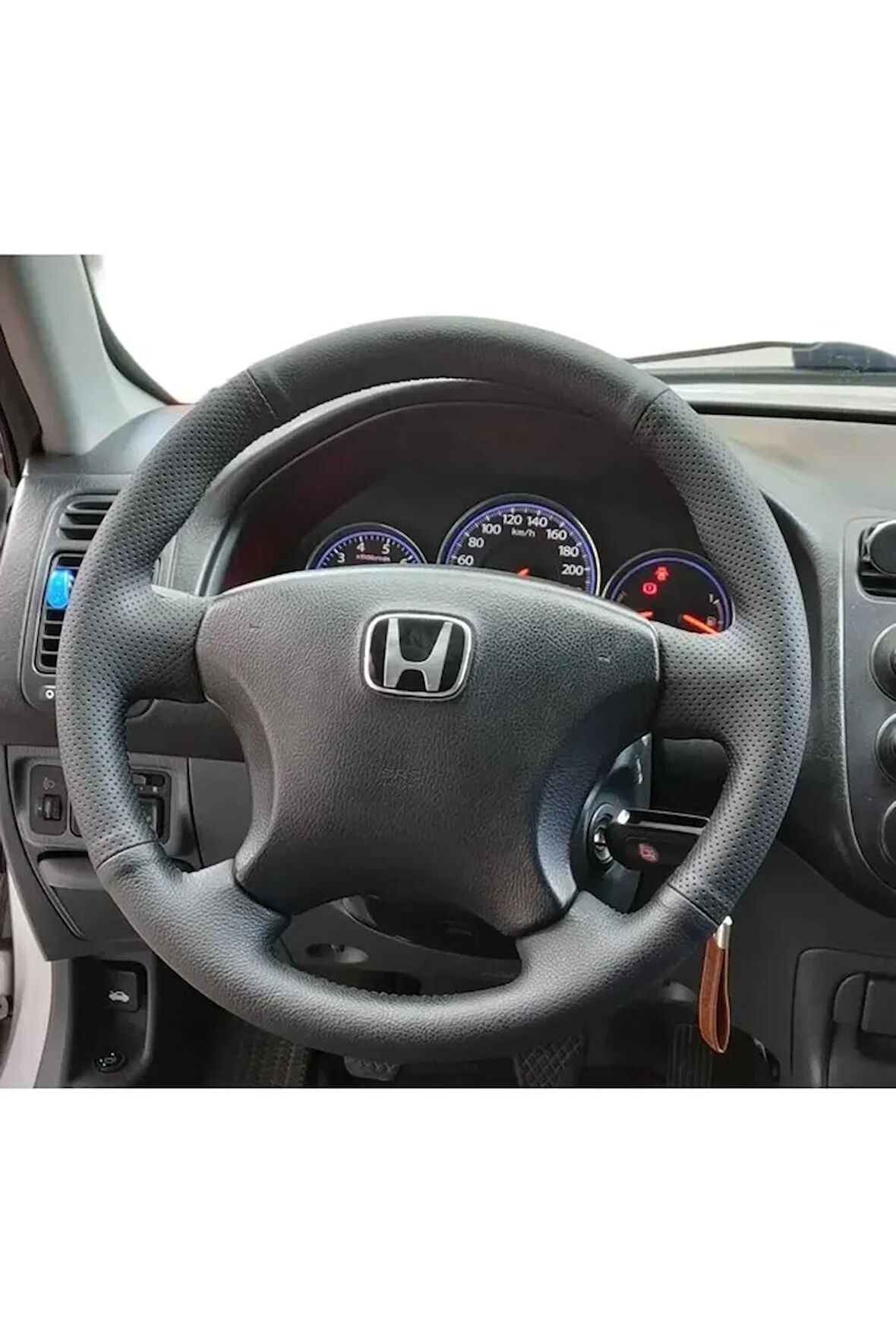 Honda Civic Vtec2 Araca Özel Direksiyon Kılıfı Direksiyon Uyumlu (noktalı Düz Siyah Deri)