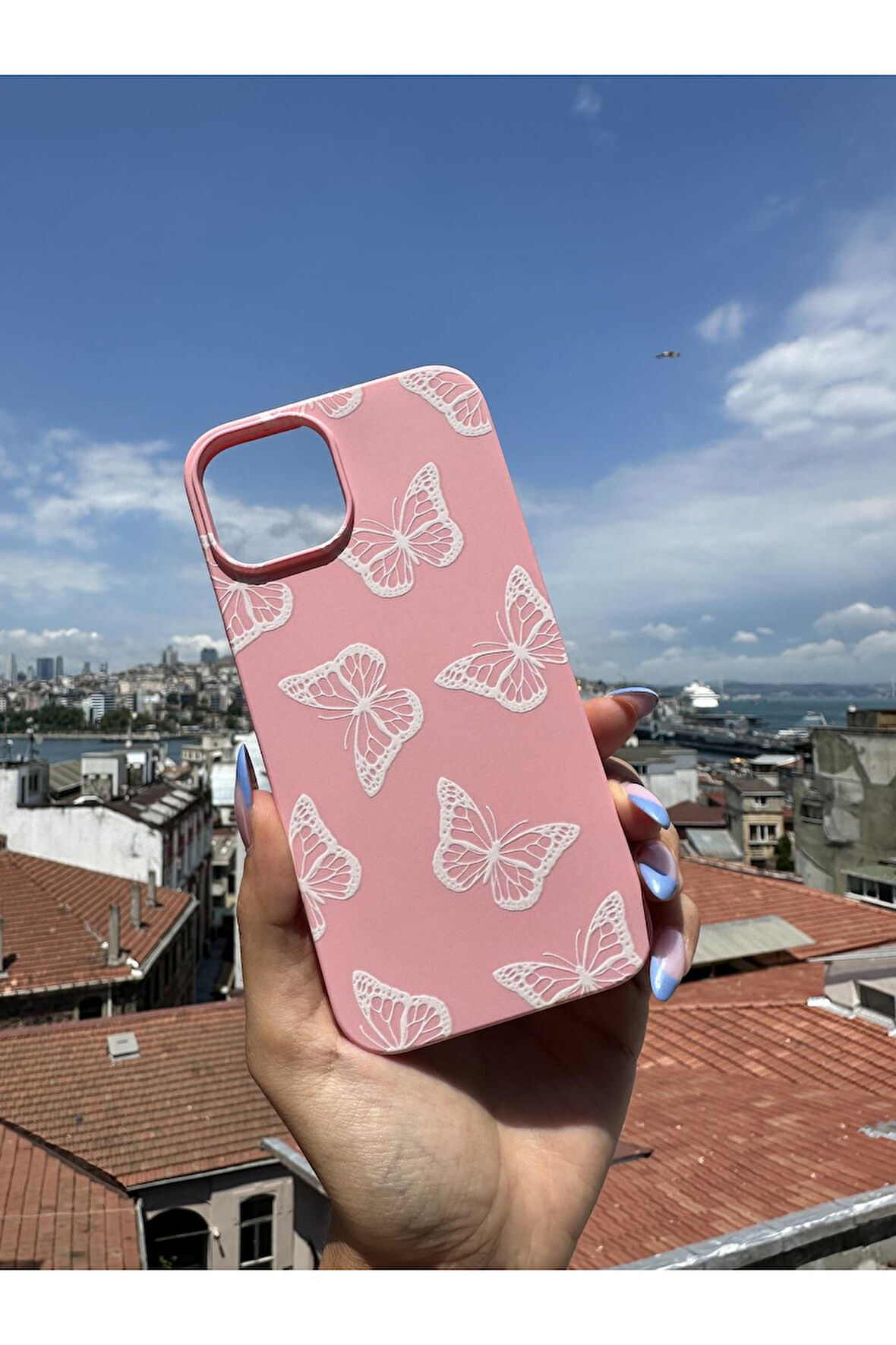 Vivo Y16 Uyumlu Beyaz Kelebek Tasarımlı Telefon Kılıfı - Şeker Pembe