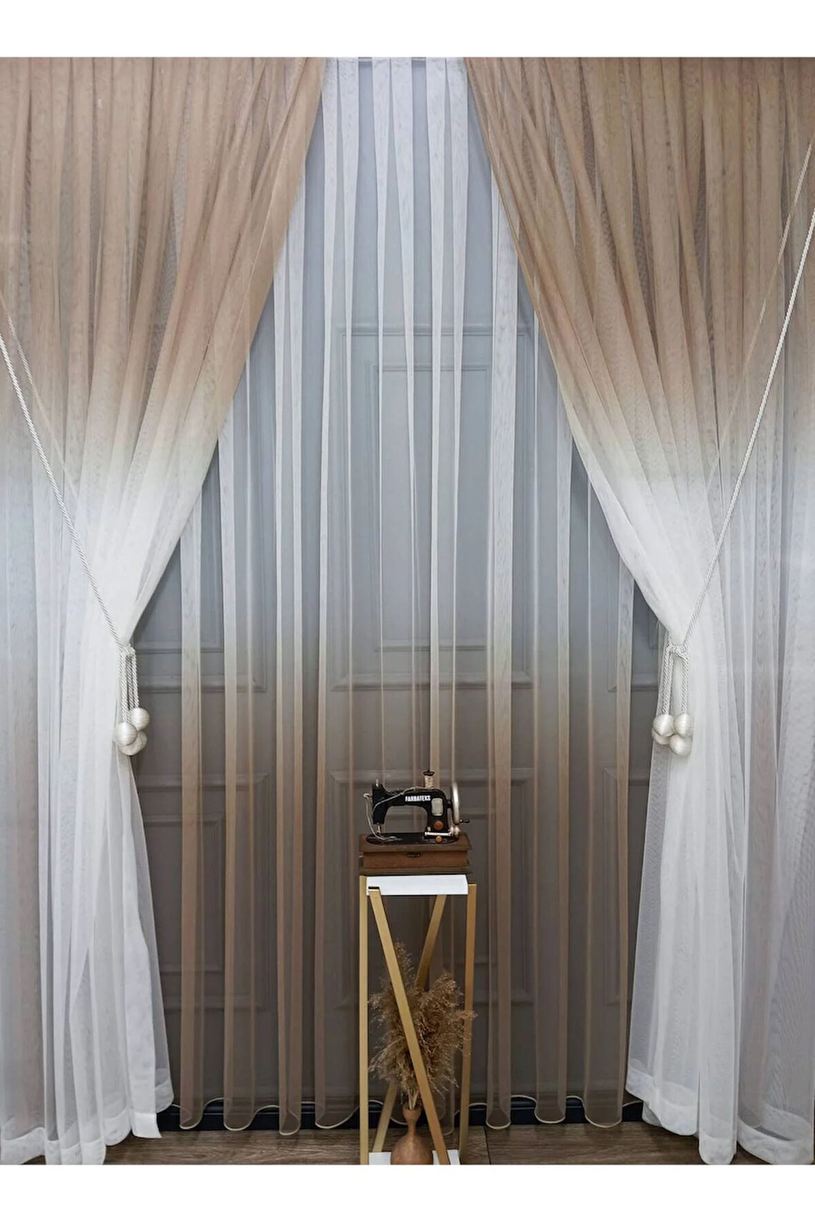 Vizon Renkli Renk Geçişli Değrade Sağ/Sol Takım Tül Fon Perde