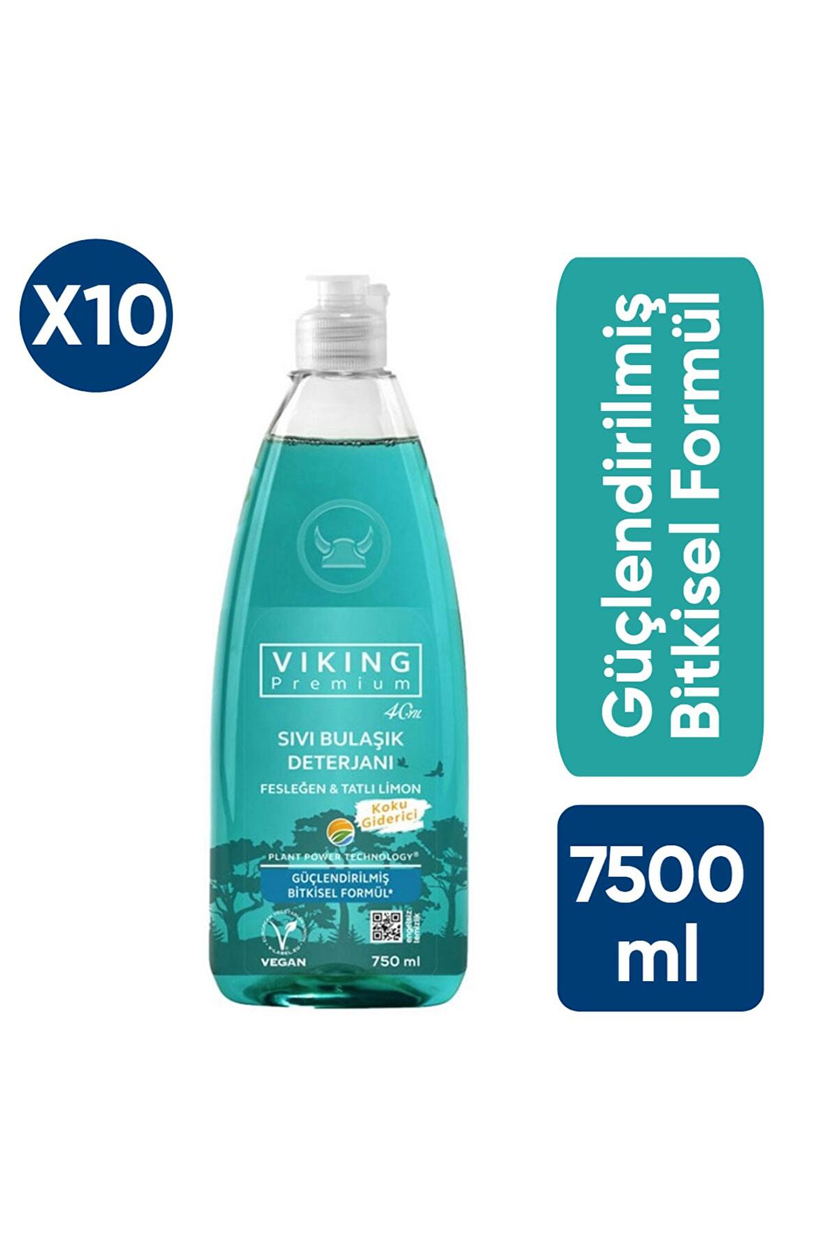 Viking Premium Vegan Sıvı Bulaşık Deterjanı Fesleğen & Tatlı Limonlu 750 Ml X10 Adet