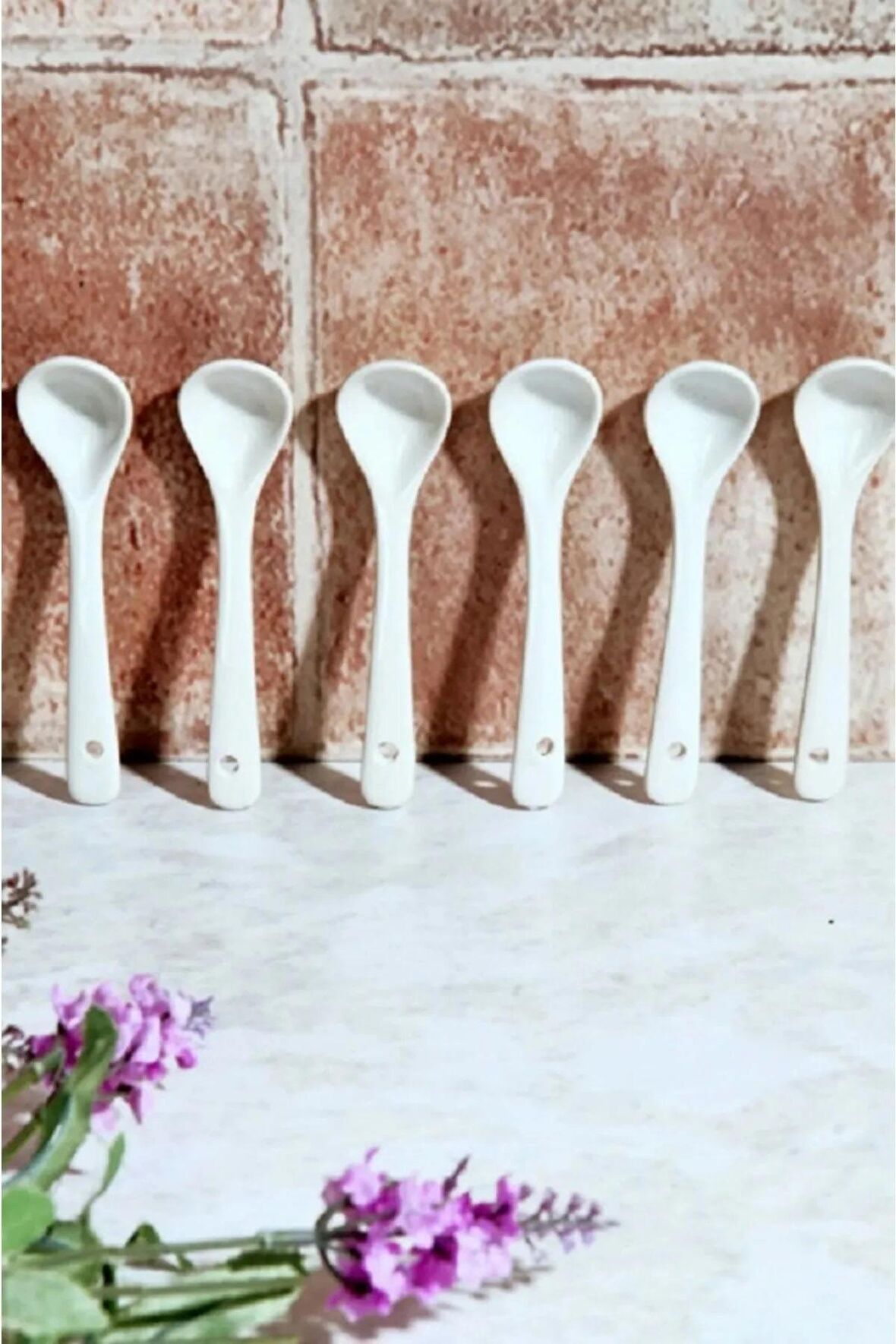 6 Adet Sade Beyaz Porselen Kaşık 13 cm