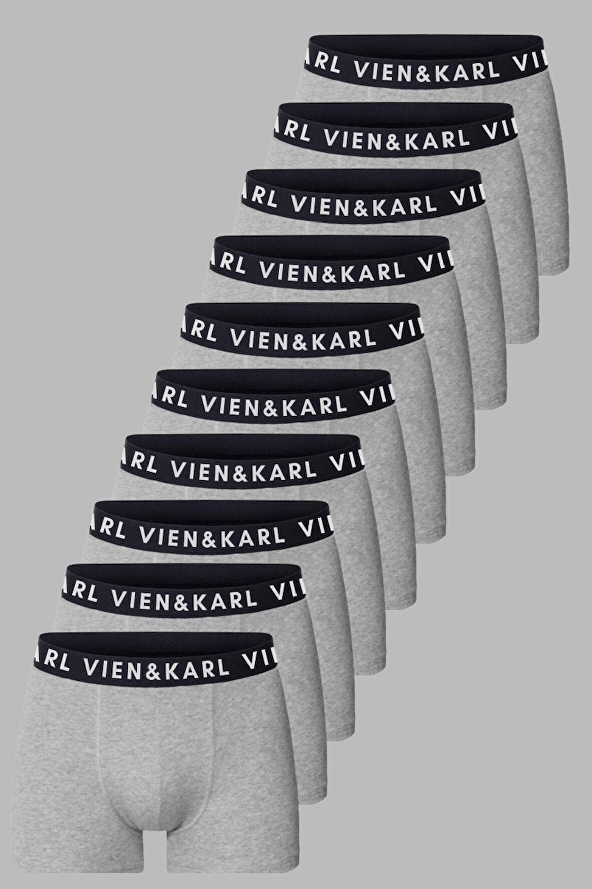 Erkek Gri 10'lu Paket Düz Likralı Boxer Şort