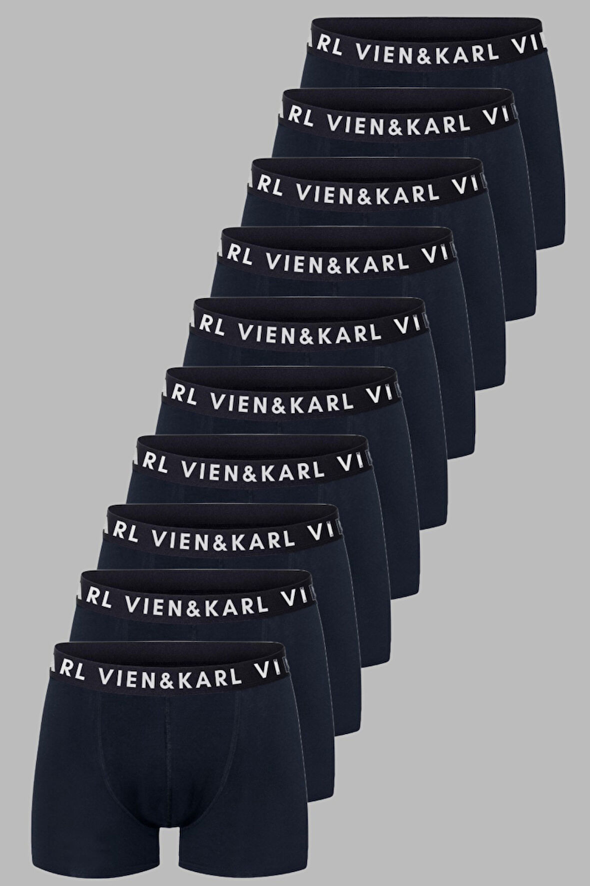 Erkek Lacivert 10'lu Paket Düz Likralı Boxer Şort