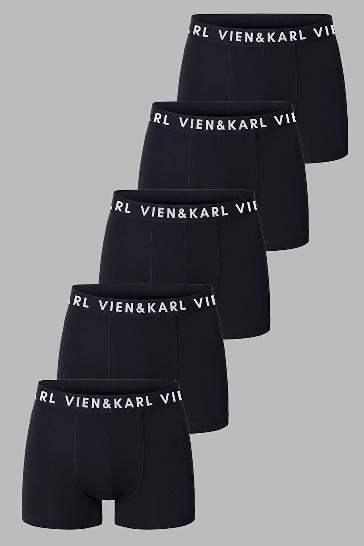 Erkek Siyah 5'li Paket Düz Likralı Boxer Şort