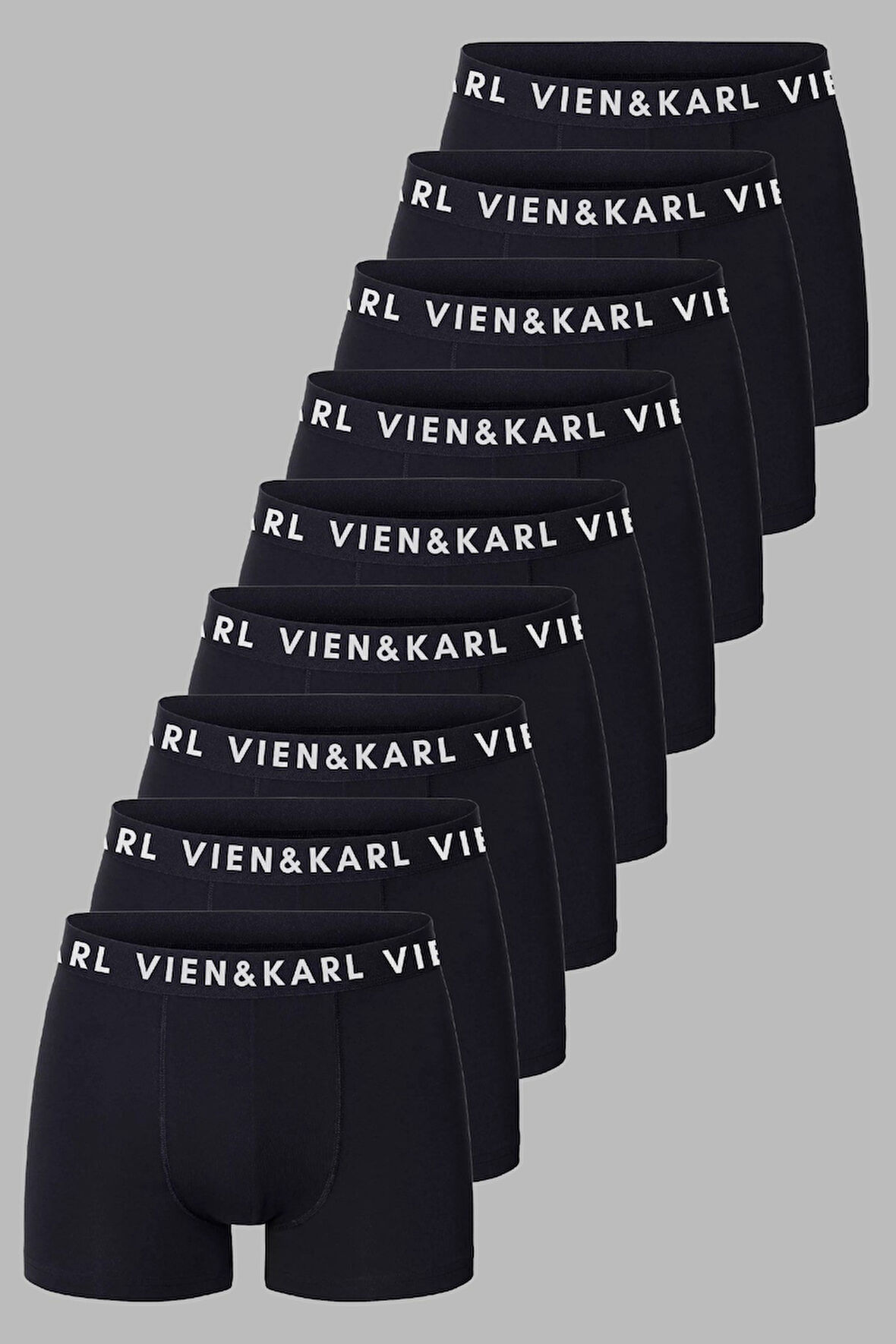 Erkek Siyah 9'lu Paket Düz Likralı Boxer Şort