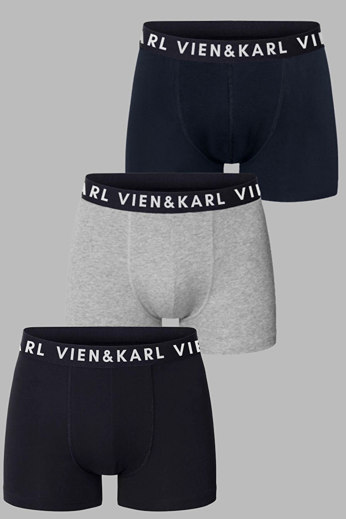 Erkek Siyah Gri Lacivert Paket Düz Likralı Boxer Şort 3’lü