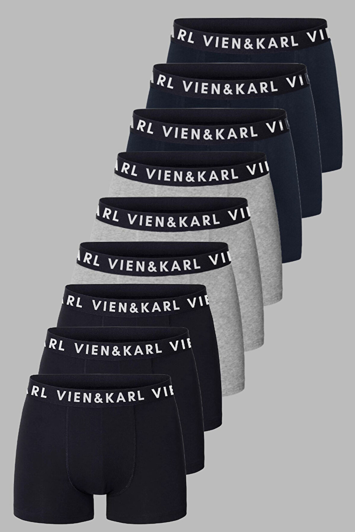 Erkek Siyah Gri Lacivert 9'lu Paket Düz Likralı Boxer Şort