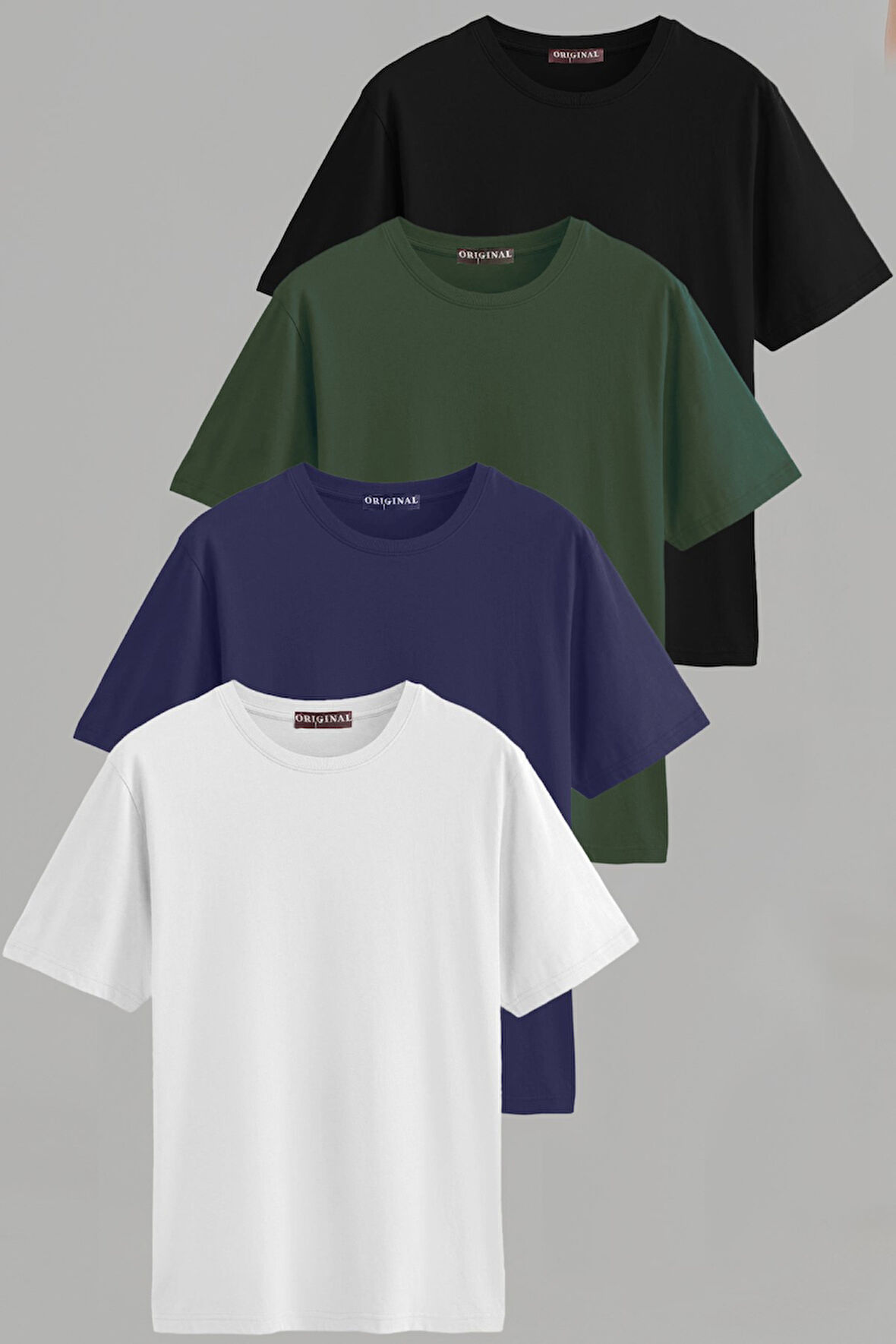 Erkek Beyaz-siyah-laci-yeşil Slim Fit Bisiklet Yaka Pamuk Elastan 4'lü Basic Tişört