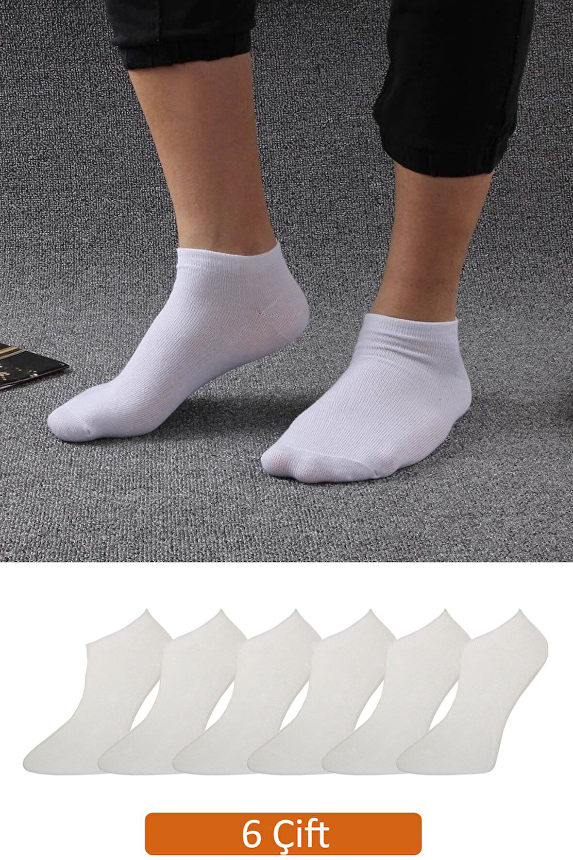 Erkek 6'lı Paket Beyaz Bambu Patik Çorap