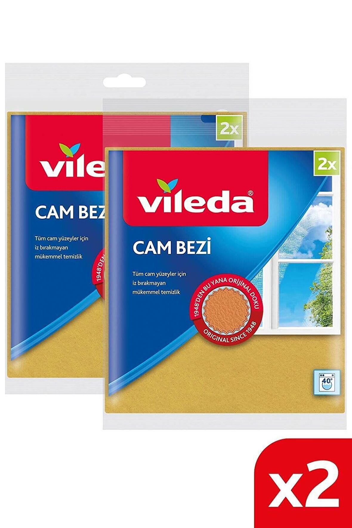 Vileda +%30 Mikrofiberli 2'li Cam Bezi Ekonomik Paket 2'li