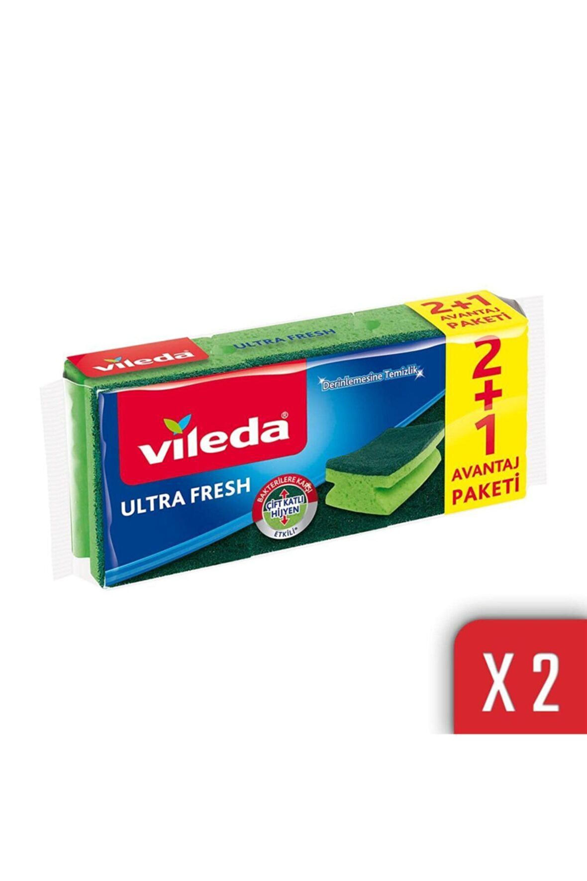 Vileda Ultra Fresh 2+1 Oluklu Bulaşık Süngeri 2'li