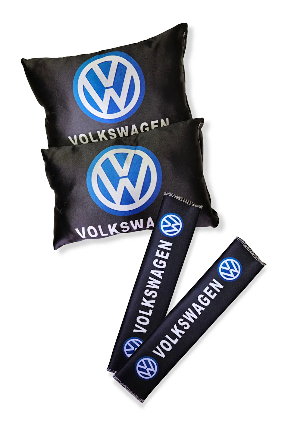 Volkswagen Dijital Baskılı Siyah Araç Seyahat Boyun Yastık 2'li Set | Volkswagen Emniyet Kemer Ped