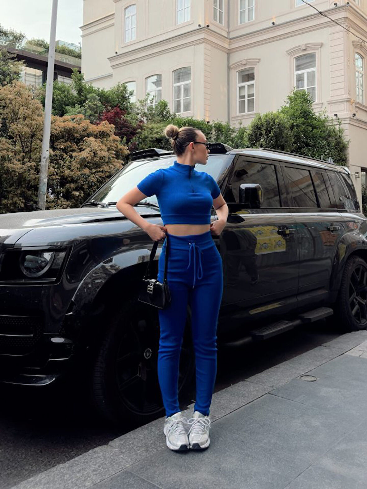 Kadın Kaşkorse Kumaş Yakası Fermuar Detaylı Tayt Takım