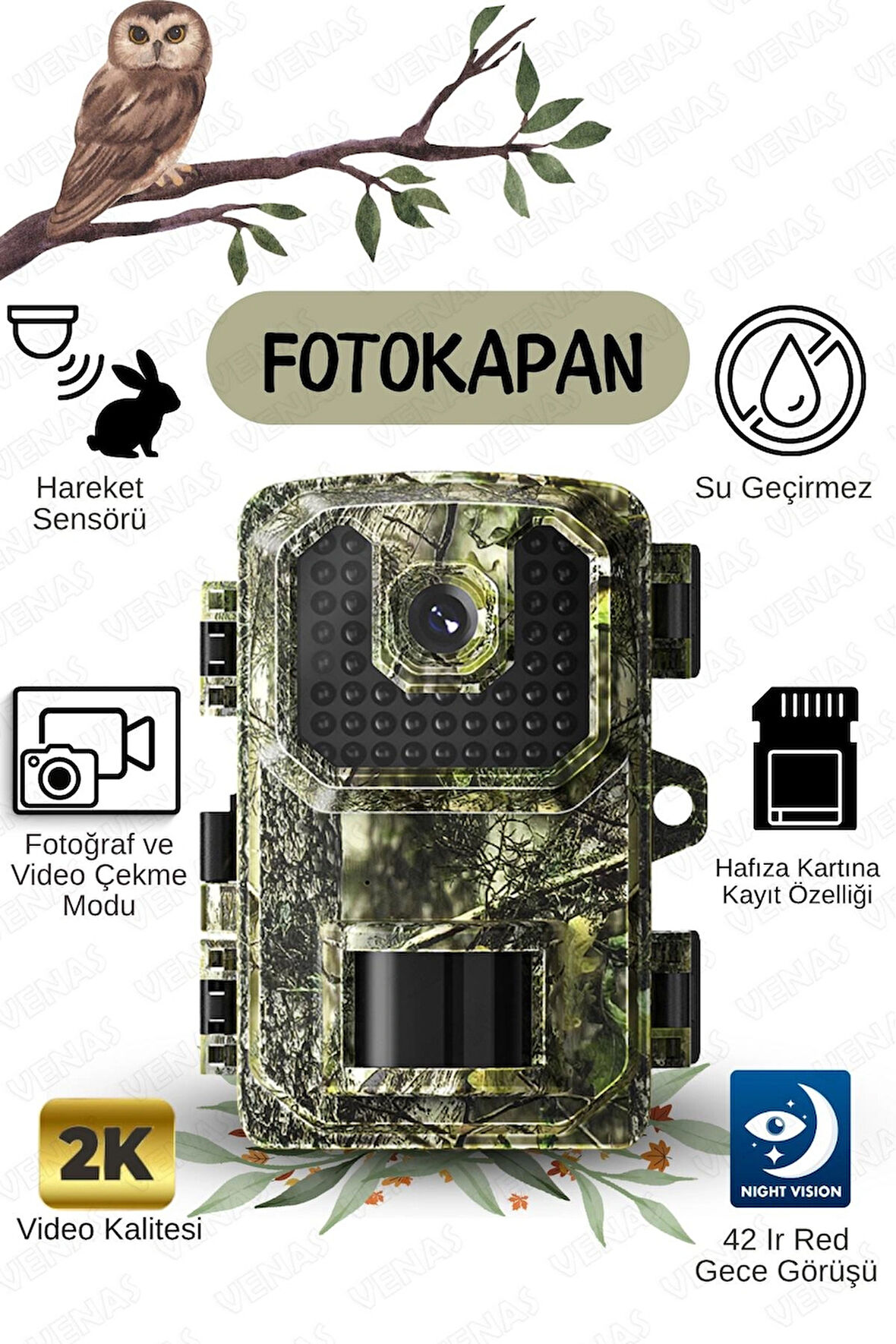  2K ULTRA HD PIR SENSÖRLÜ FOTOGRAF VE VİDEO ÇEKİM FOTOKAPAN