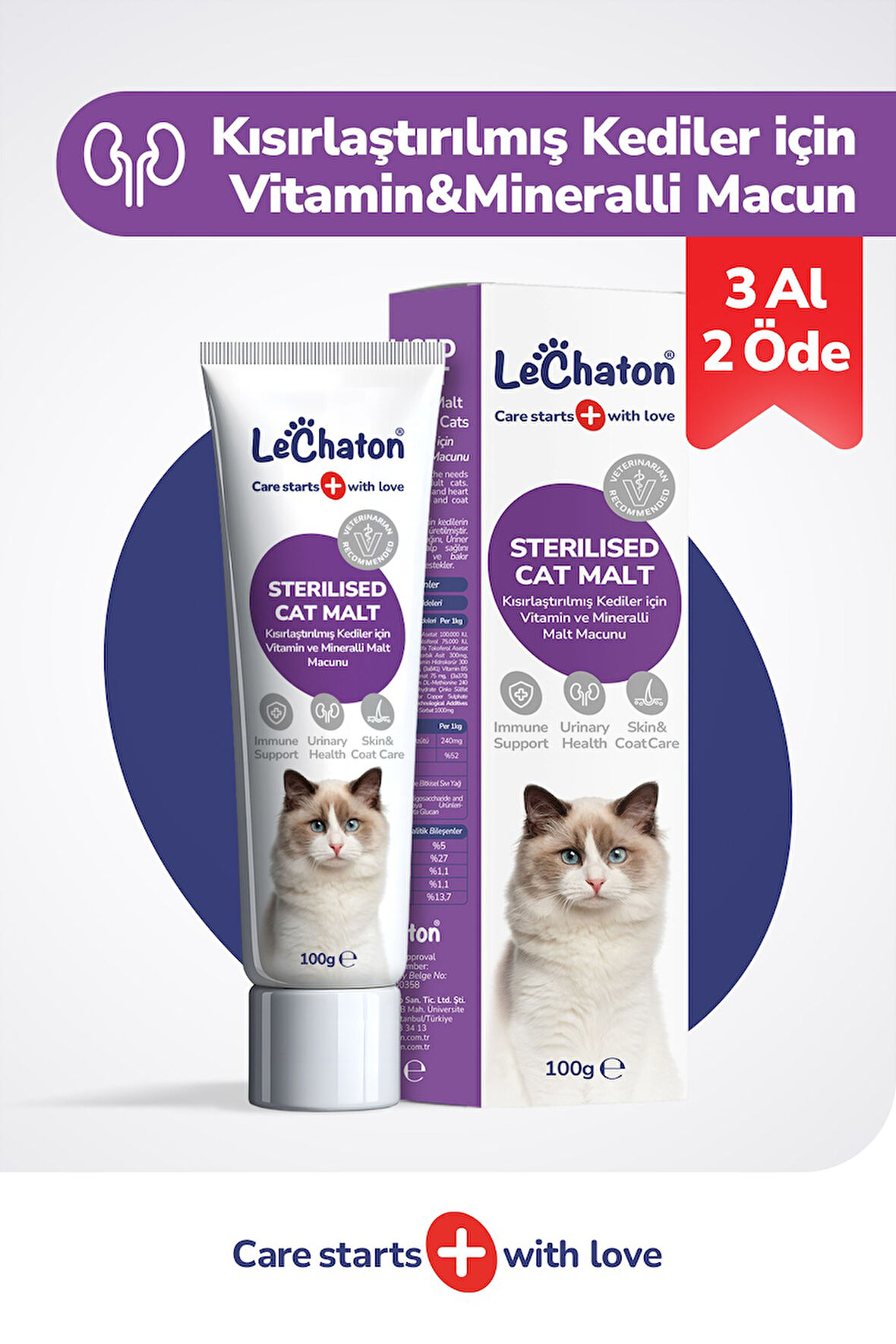 Kısırlaştırılmış Kedilere Özel Multivitaminli Malt Macun - Sterile Kısır Kedi Maltı 100 Gr