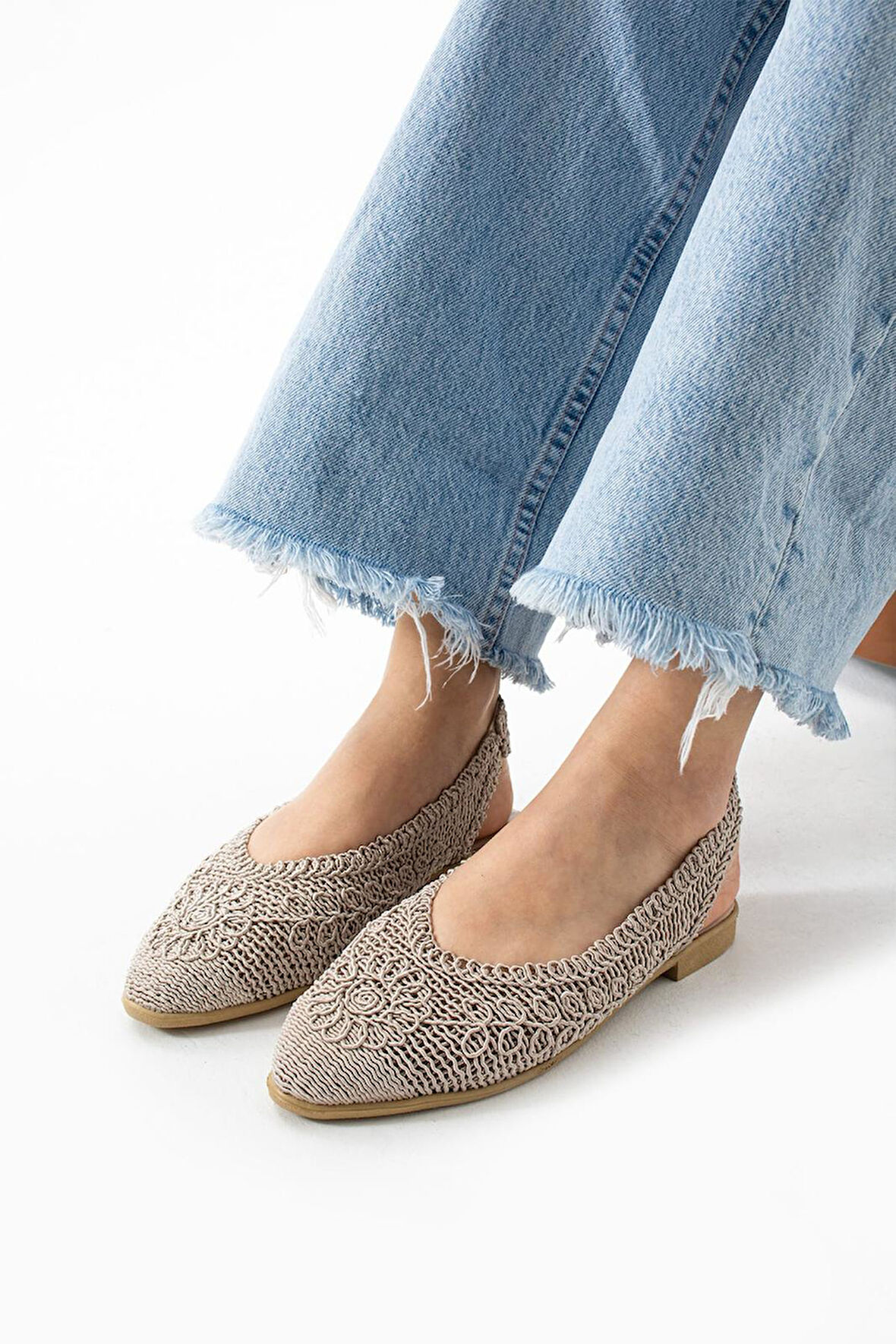 Kadın Yazlık Arka Açık Babet Nefes Alabilen Örgü Hasır Ayakkabı