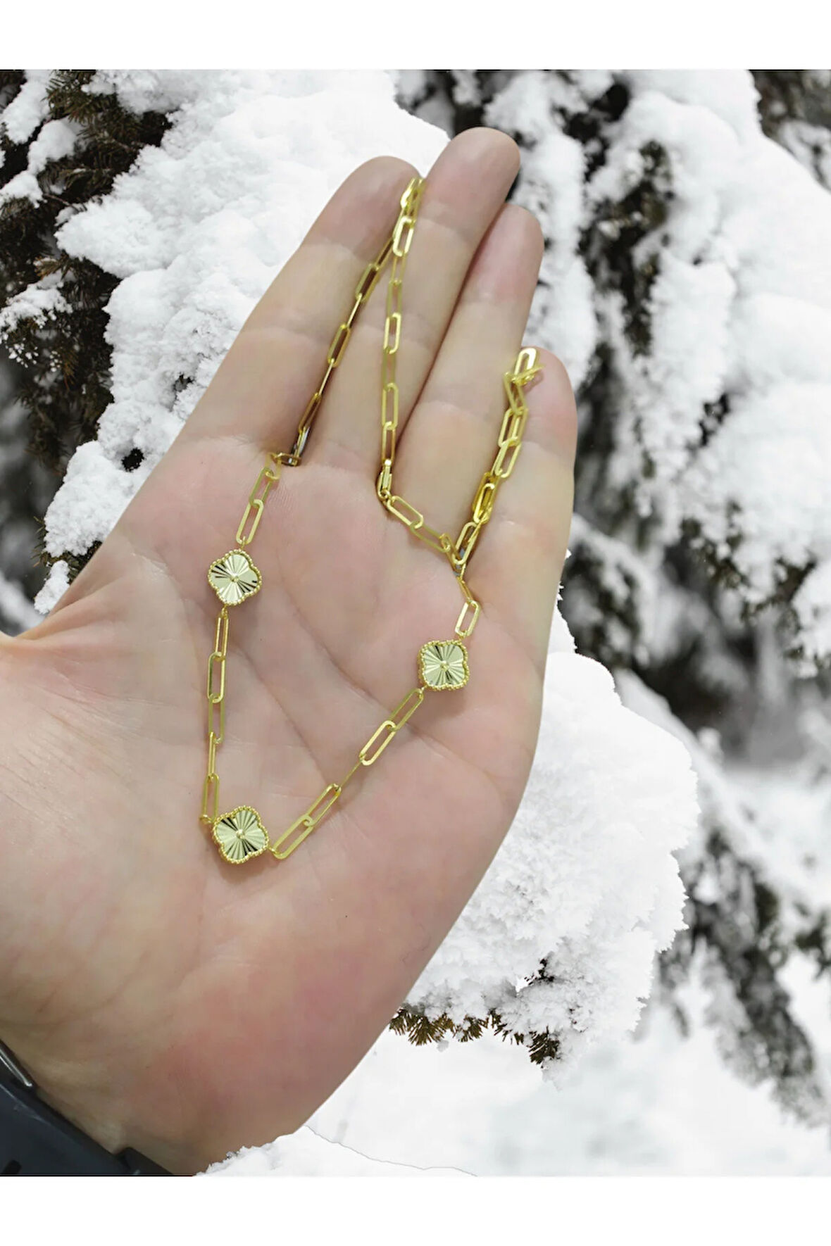 Modahilye 925 Ayar Orjinal Gümüş Yonca Özel Tasarım Altın Kaplama Renk Şans Kolye