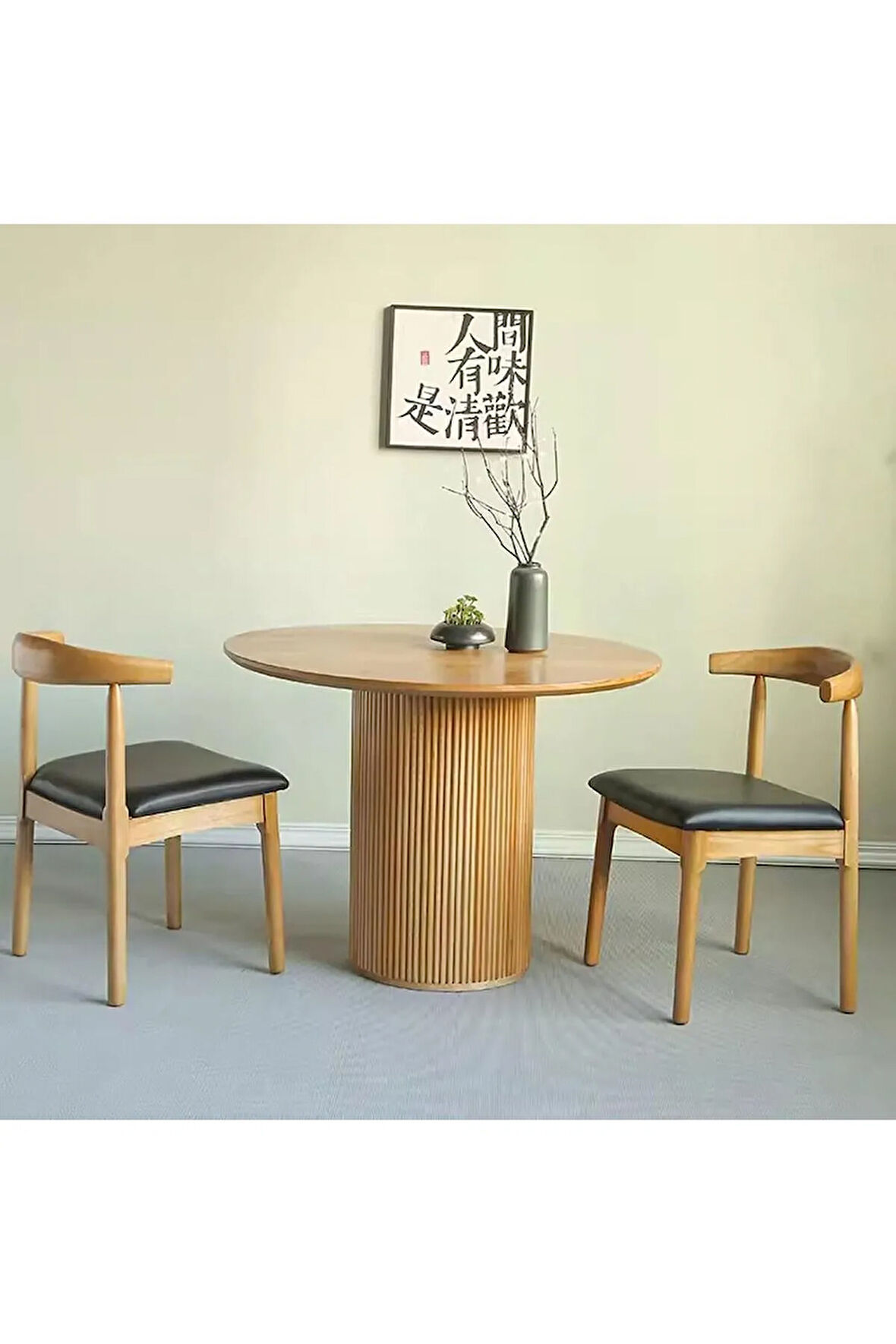 Vintage Yuvarlak Ahşap Bohem Masa 90x90