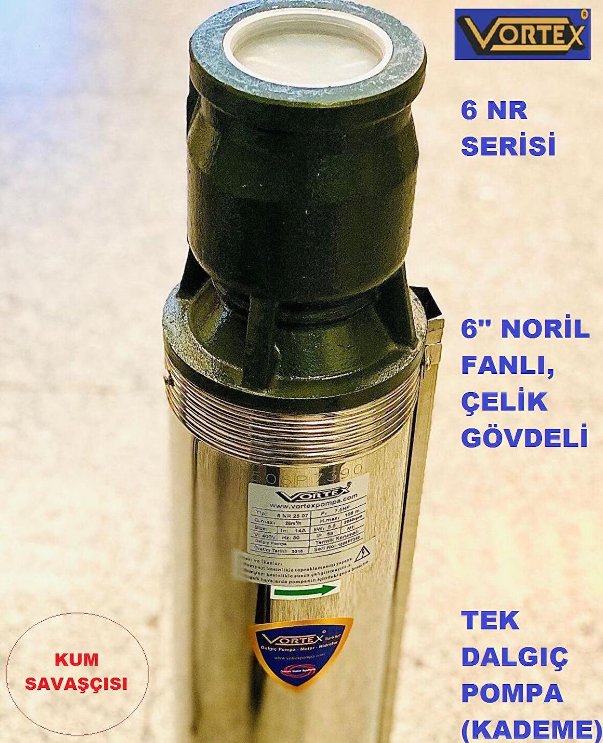 6 NR 35-06 10 HP Motora Paslanmaz Çelik Gövdeli Norly Fanlı KUM Savaşcısı 6" Dalgıç Pompa Kademesi