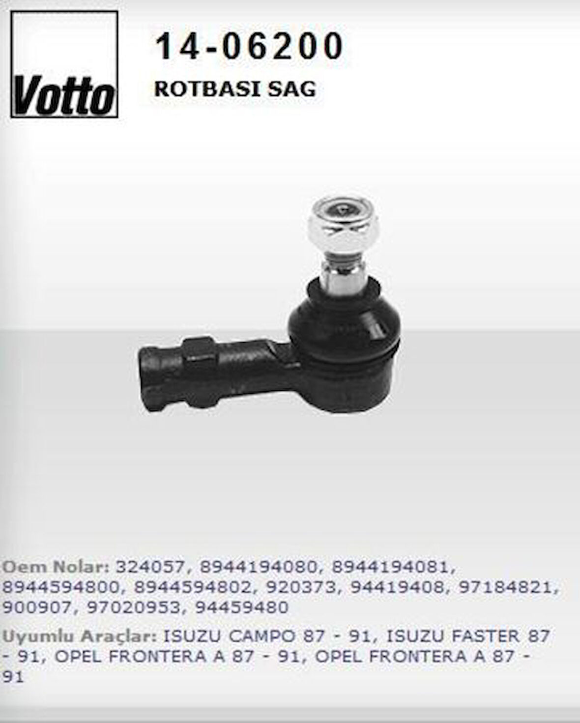 Votto 14-06200 Rot Başı Frontera A-Isuzu Trooper-Faster-Campo 920373