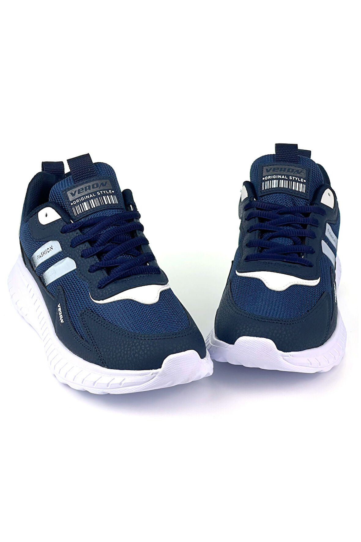 Erkek Lacivert Beyaz Bağcıklı Esnek Hafif Günlük Sneaker Spor Ayakkabı