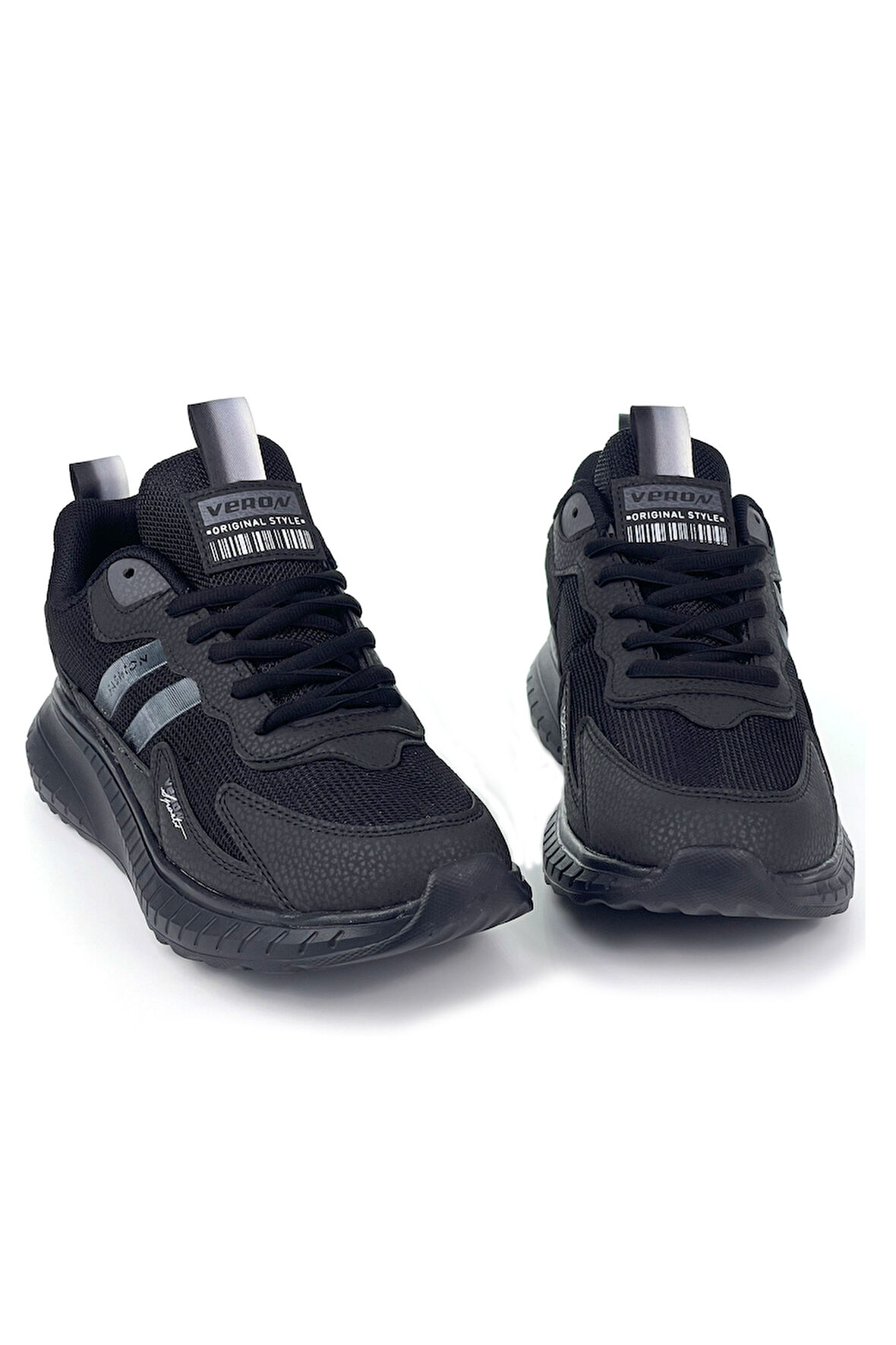 Unisex Siyah Bağcıklı Esnek Hafif Günlük Sneaker Spor Ayakkabı