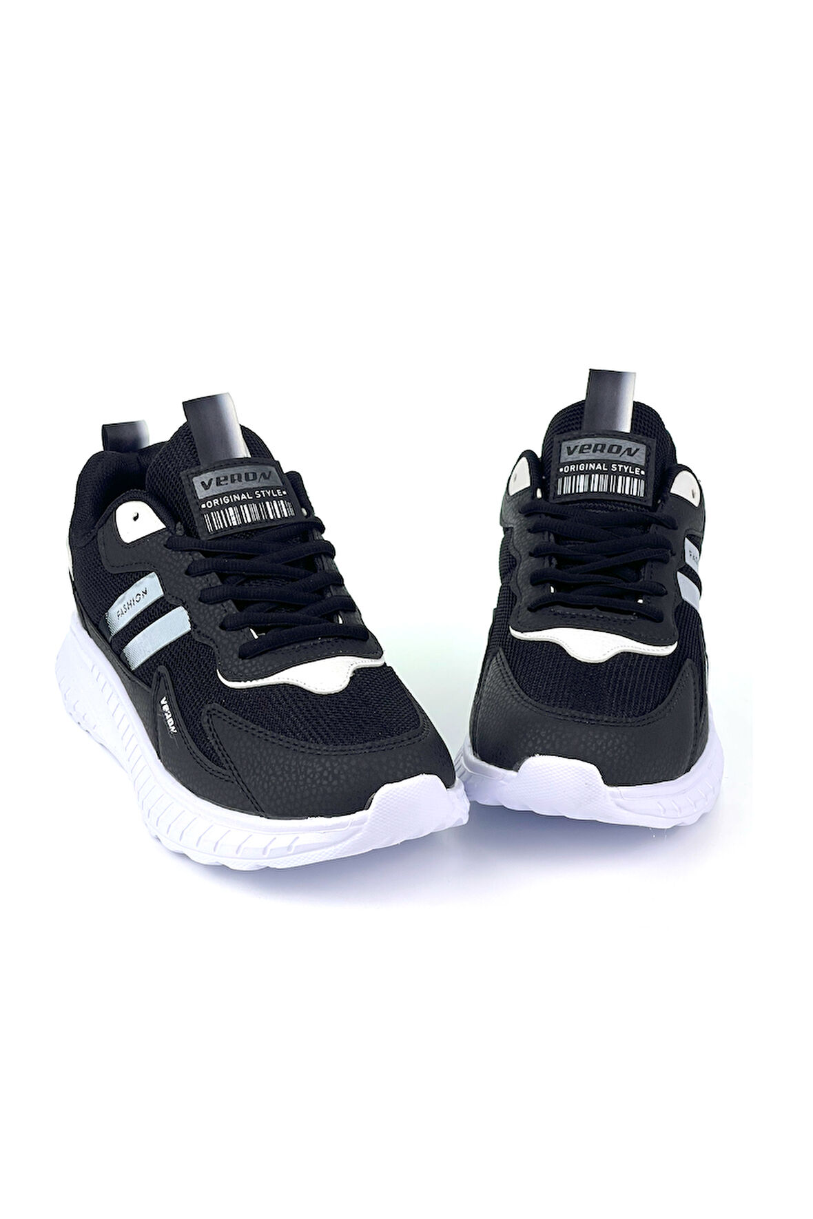 Unisex Siyah Beyaz Bağcıklı Esnek Hafif Günlük Sneaker Spor Ayakkabı