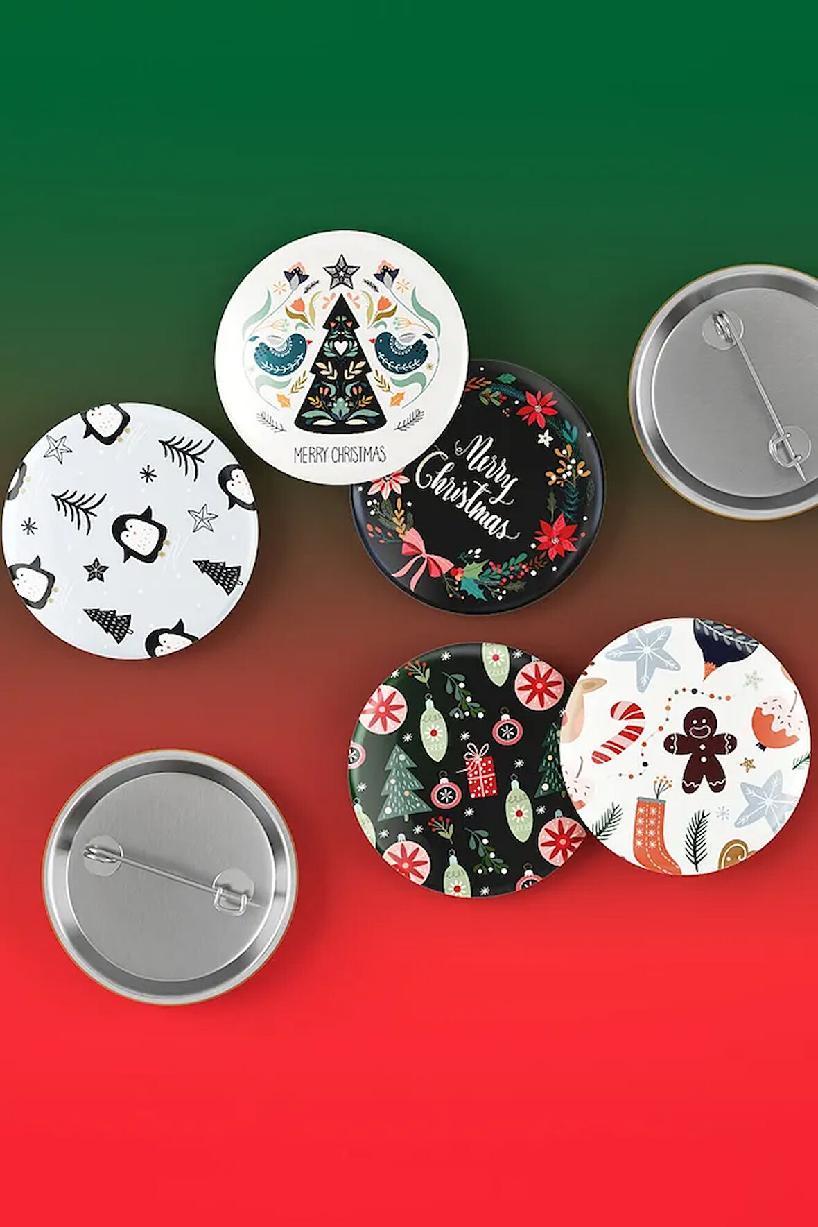 Christmas - Yeni Yıl - Yılbaşı - Eğlenceli - Iğneli Rozet - Broş - Yaka - Çanta Rozeti 5 Adet