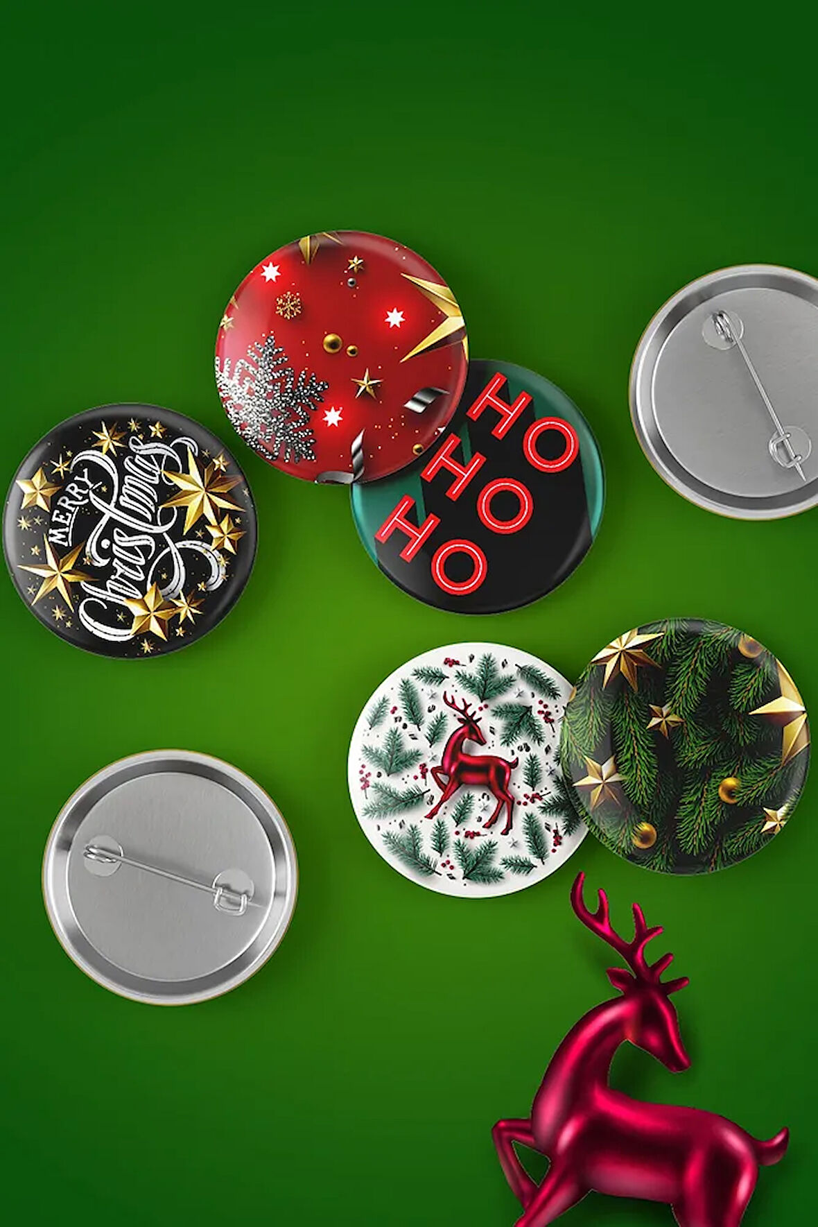 Merry Christmas - Ho Ho Ho - Yeni Yıl - Yılbaşı - Iğneli Rozet - Broş - Çanta Rozeti 5 Adet