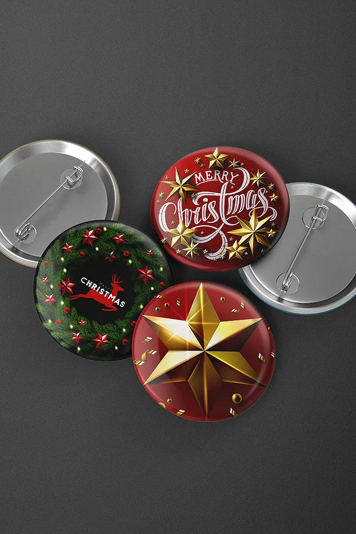 Merry Christmas - Yeni Yıl - Yılbaşı - Iğneli Rozet - Broş - Çanta Rozeti 3 Adet