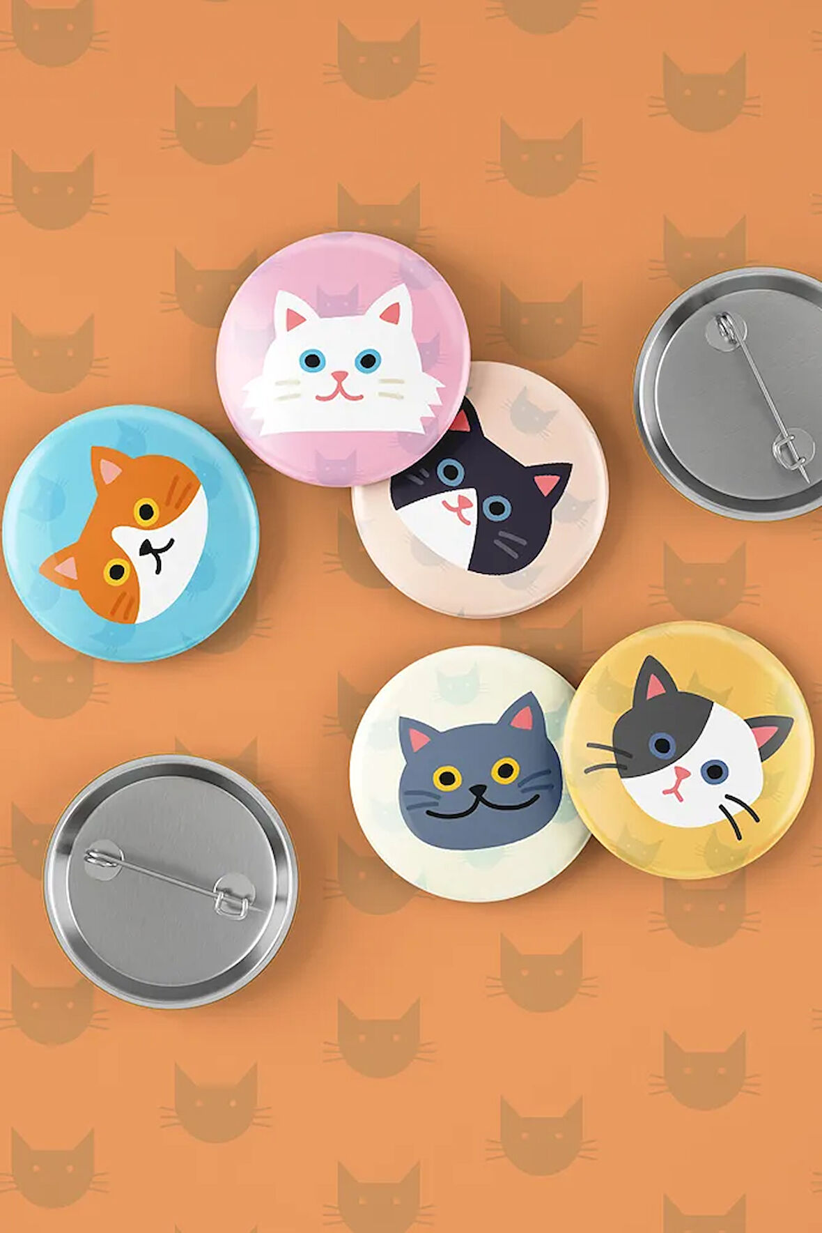 Kediler - Cats - İğneli Buton Rozet Seti - Broş - Yaka - Çanta Rzt. 5 Adet